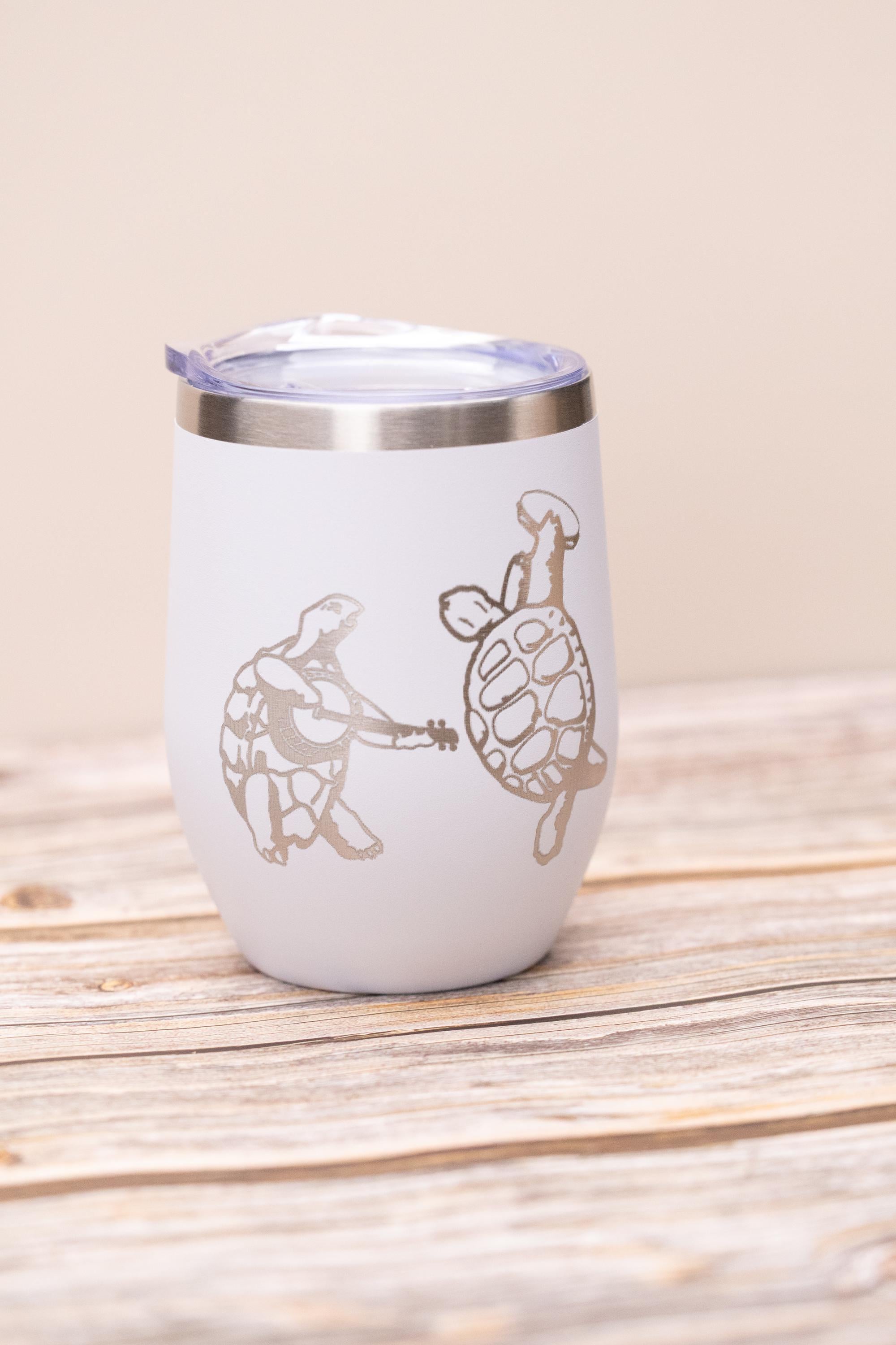 Grateful dead turtles wine tumbler 12 oz | laser engraved stainless steel cup with lid | fun gift for deadheads & music fans