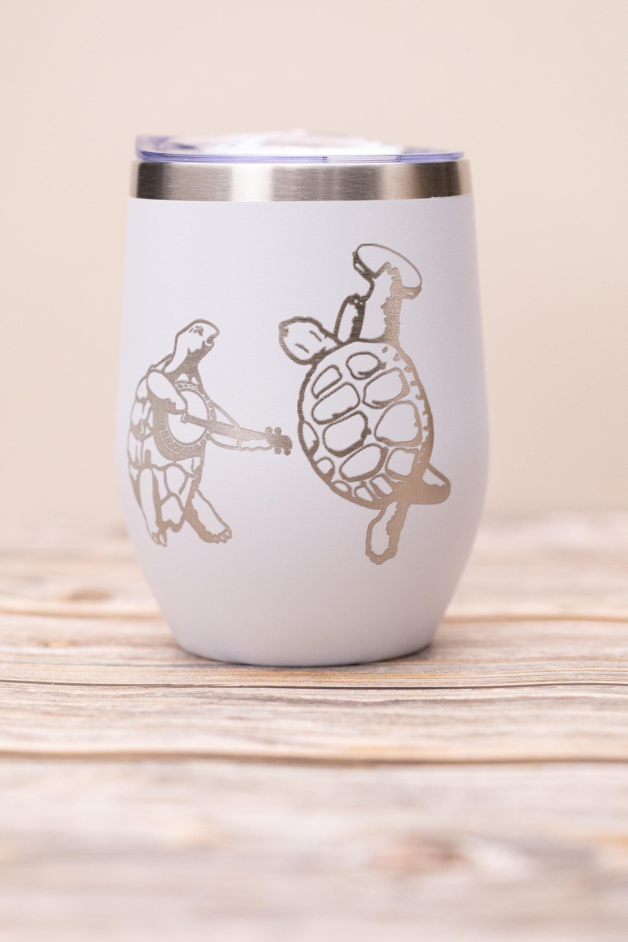 Grateful dead turtles wine tumbler 12 oz | laser engraved stainless steel cup with lid | fun gift for deadheads & music fans