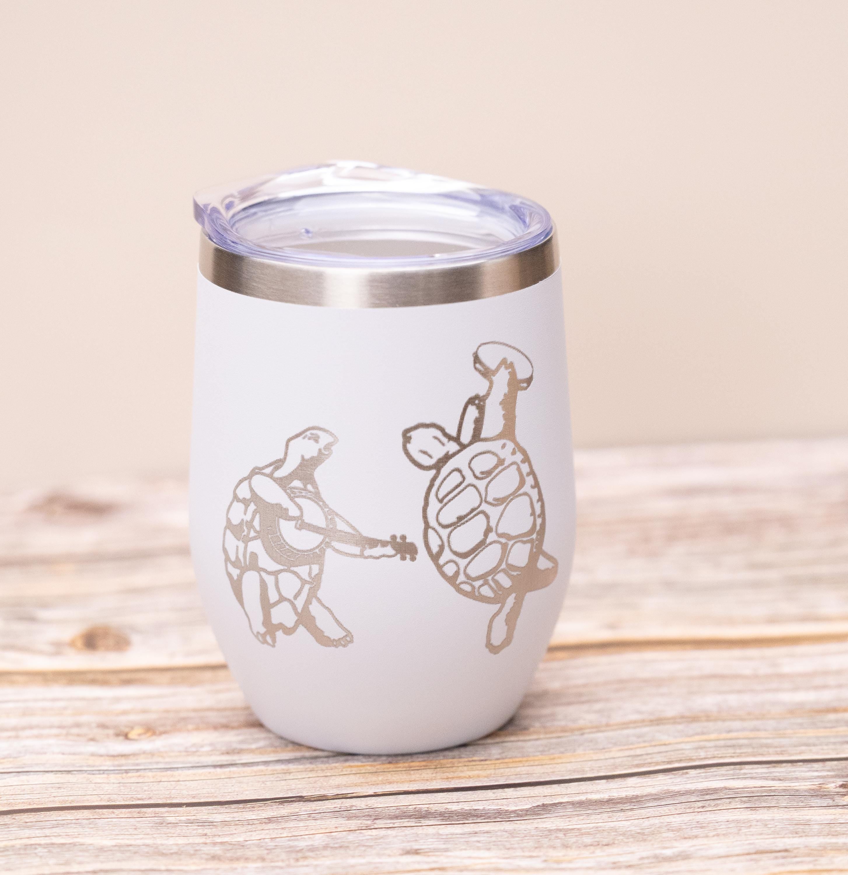 Grateful dead turtles wine tumbler 12 oz | laser engraved stainless steel cup with lid | fun gift for deadheads & music fans