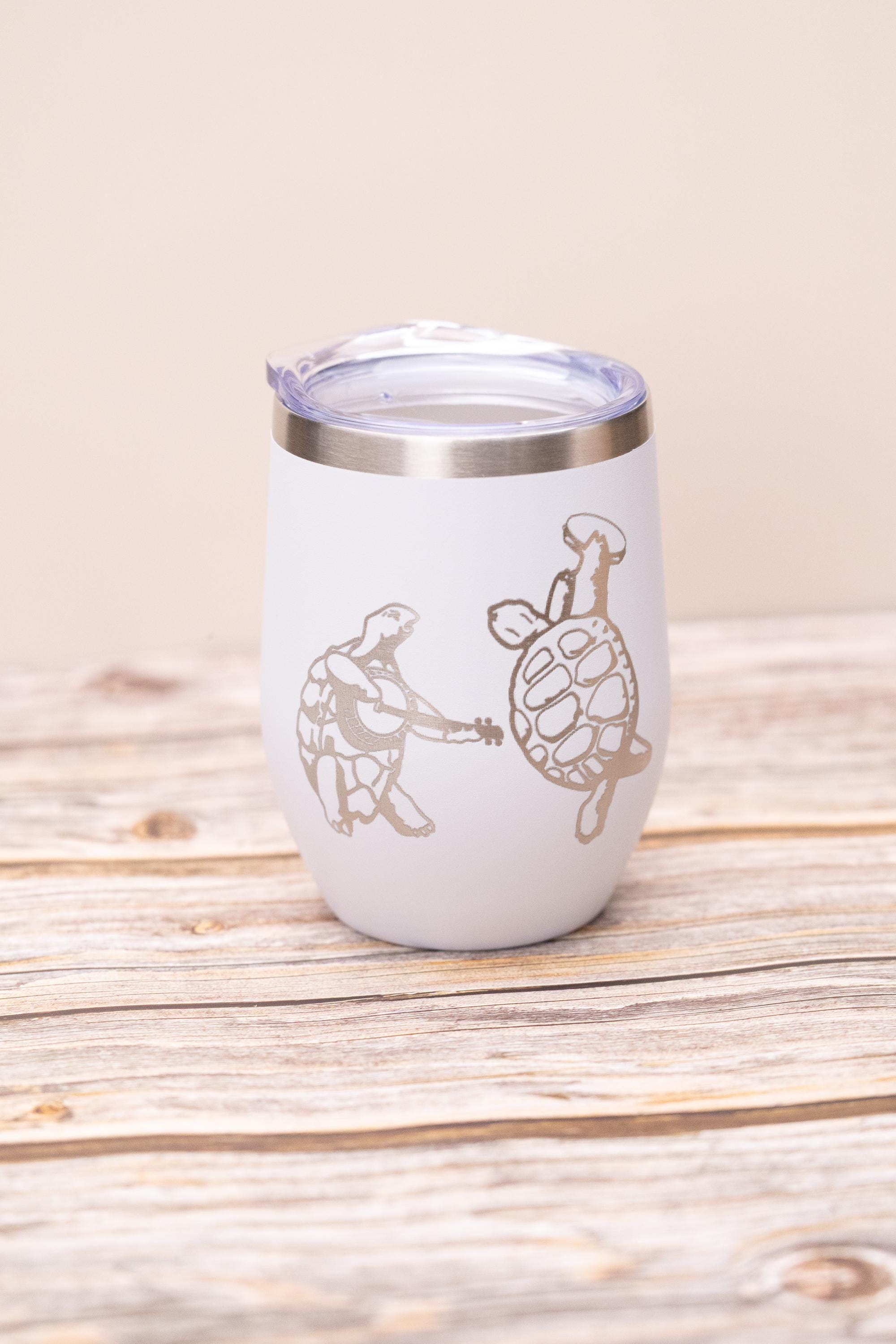 Grateful dead turtles wine tumbler 12 oz | laser engraved stainless steel cup with lid | fun gift for deadheads & music fans