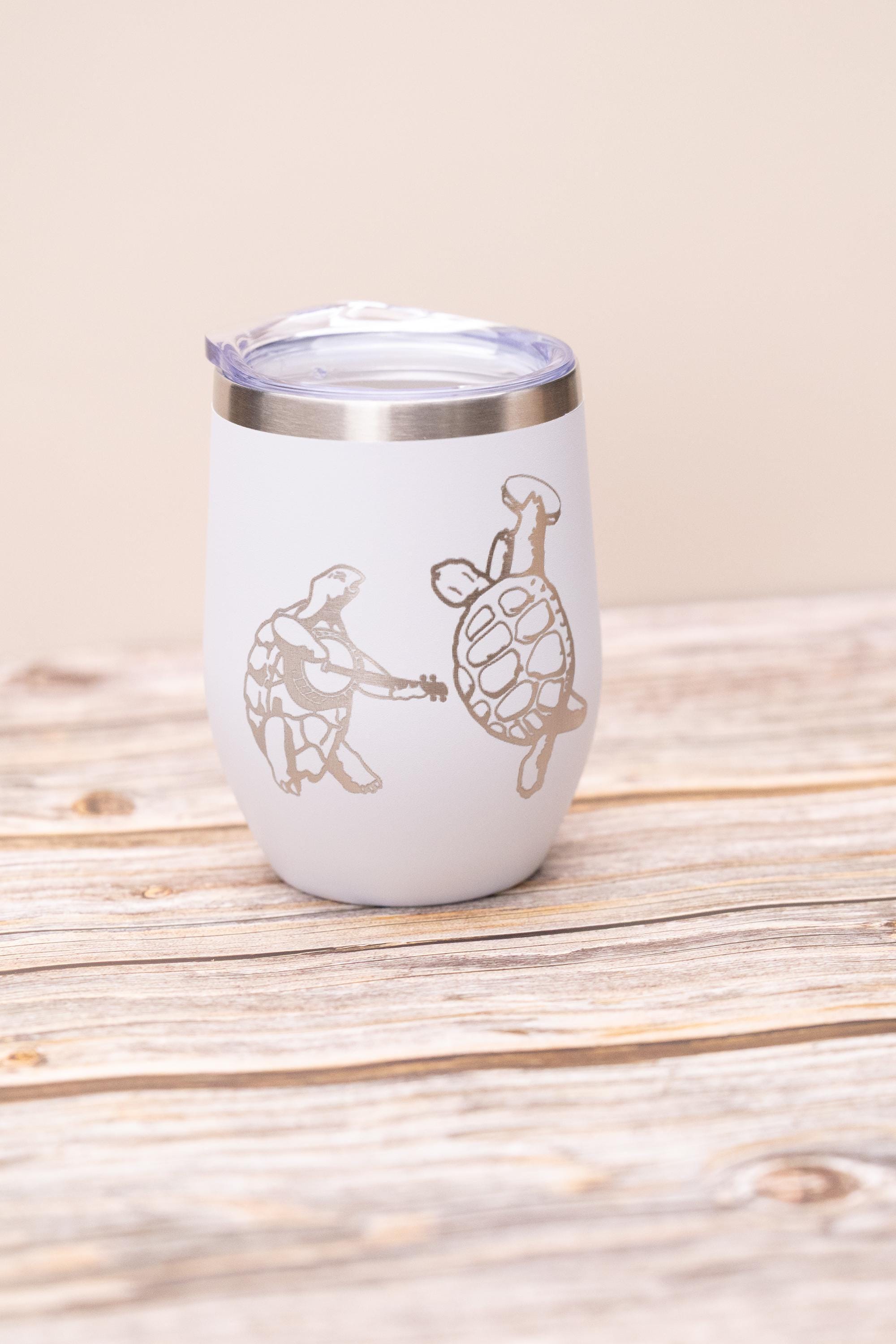 Grateful dead turtles wine tumbler 12 oz | laser engraved stainless steel cup with lid | fun gift for deadheads & music fans