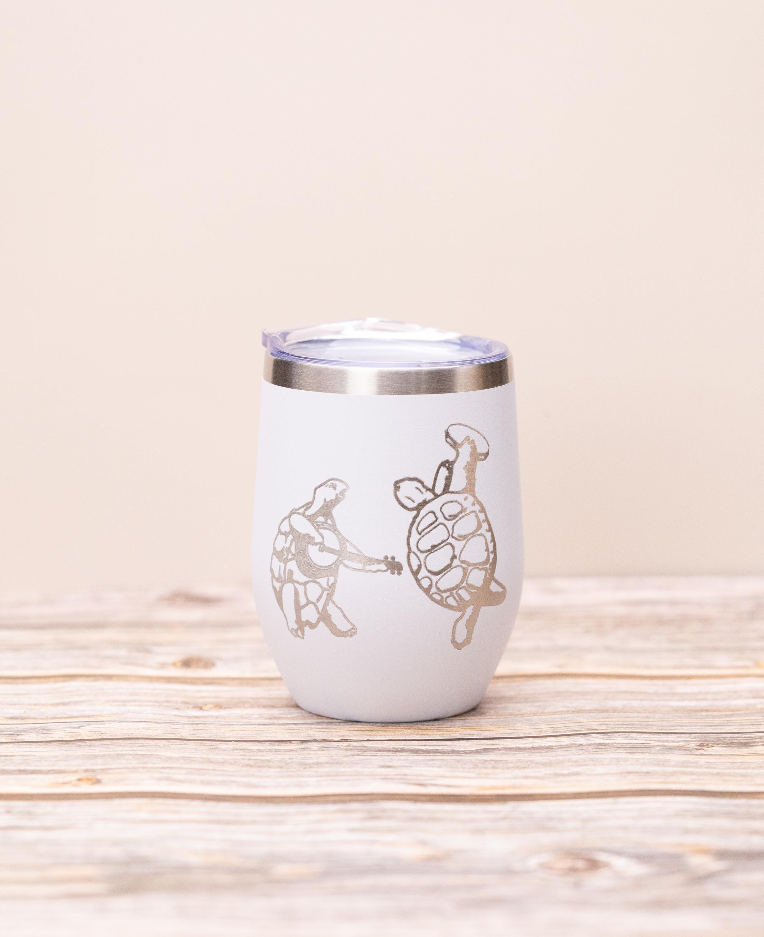 Grateful dead turtles wine tumbler 12 oz | laser engraved stainless steel cup with lid | fun gift for deadheads & music fans