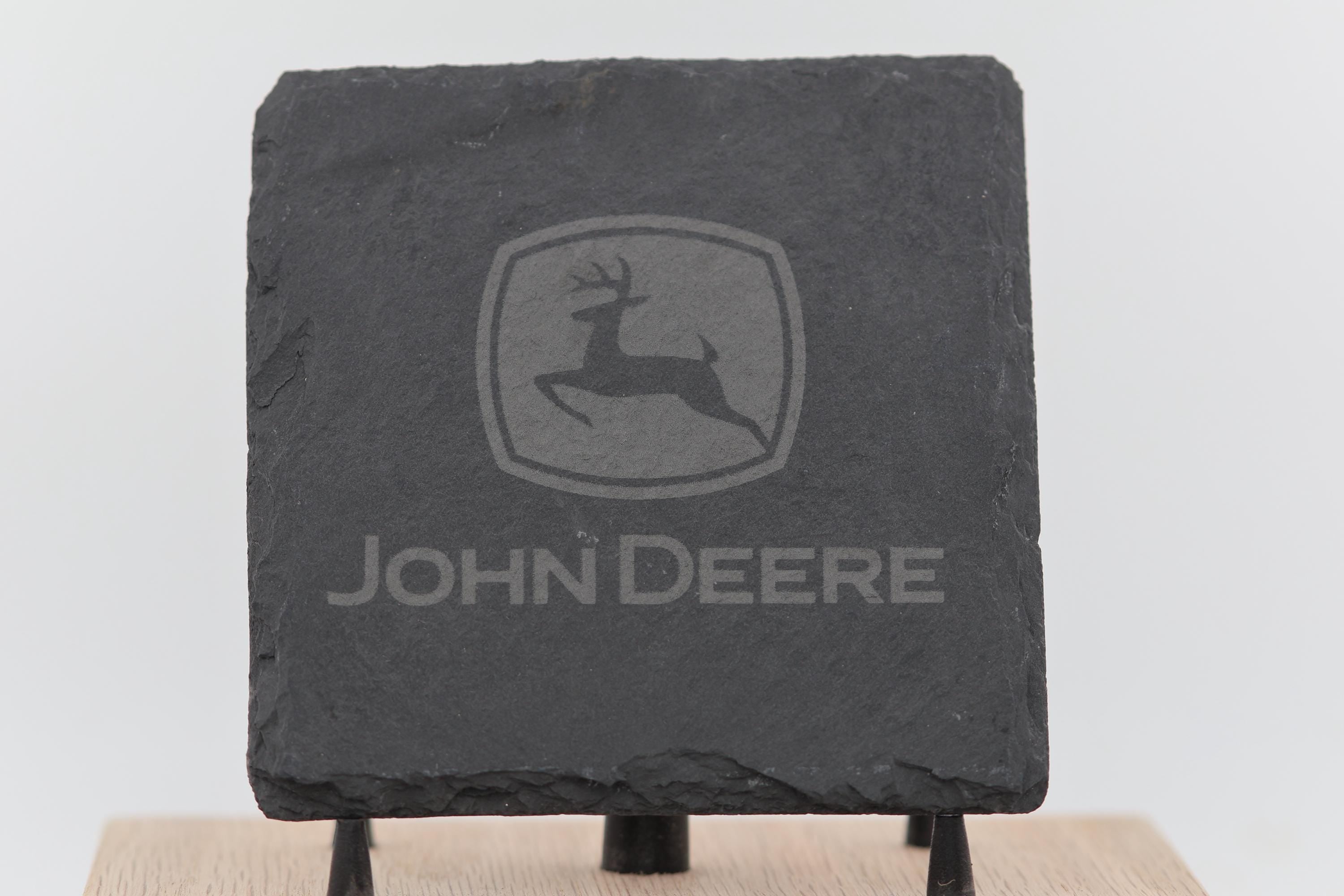 Laser engraved john deere slate coasters: home bar gift, set of 4