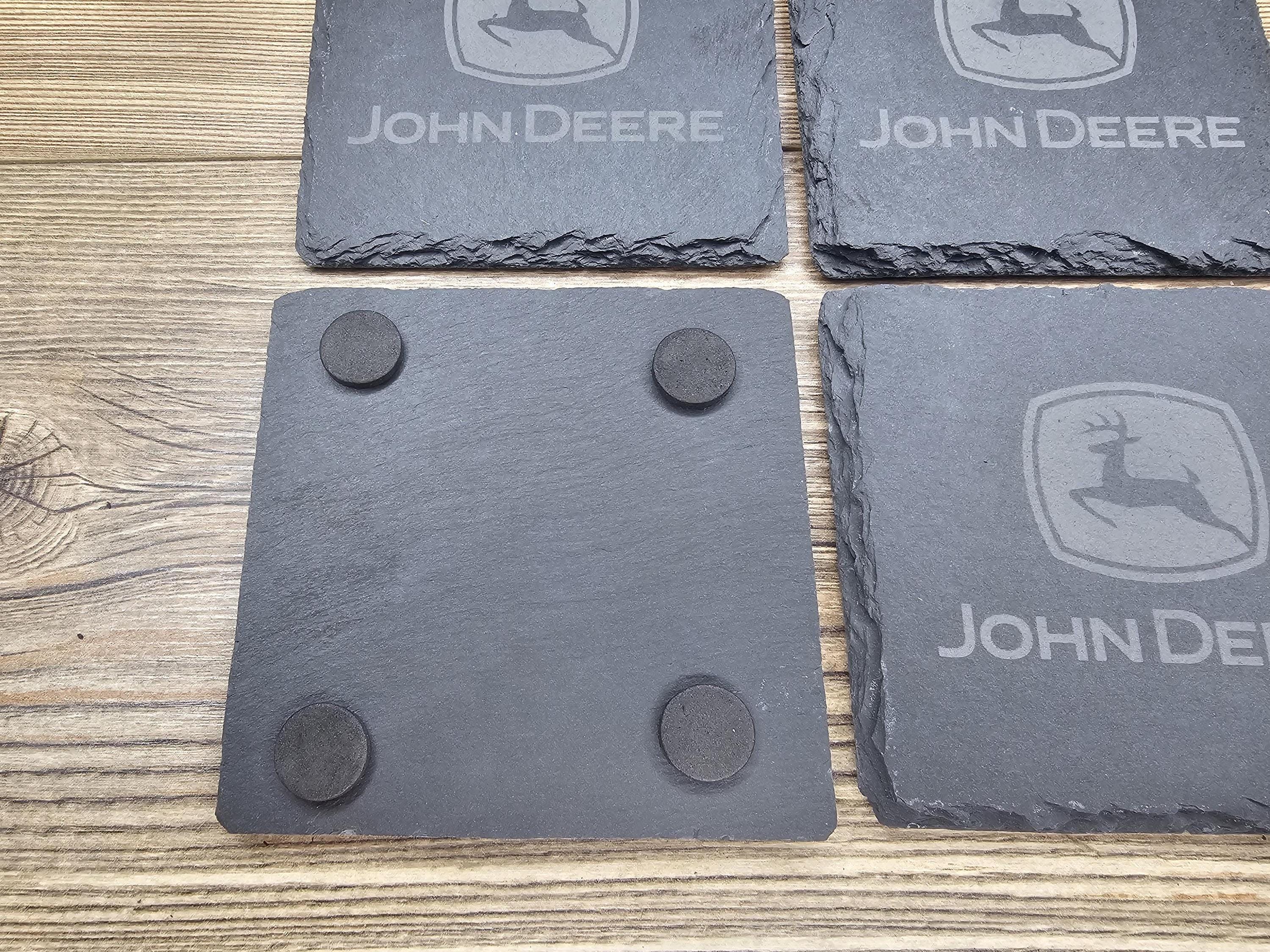 Laser engraved john deere slate coasters: home bar gift, set of 4