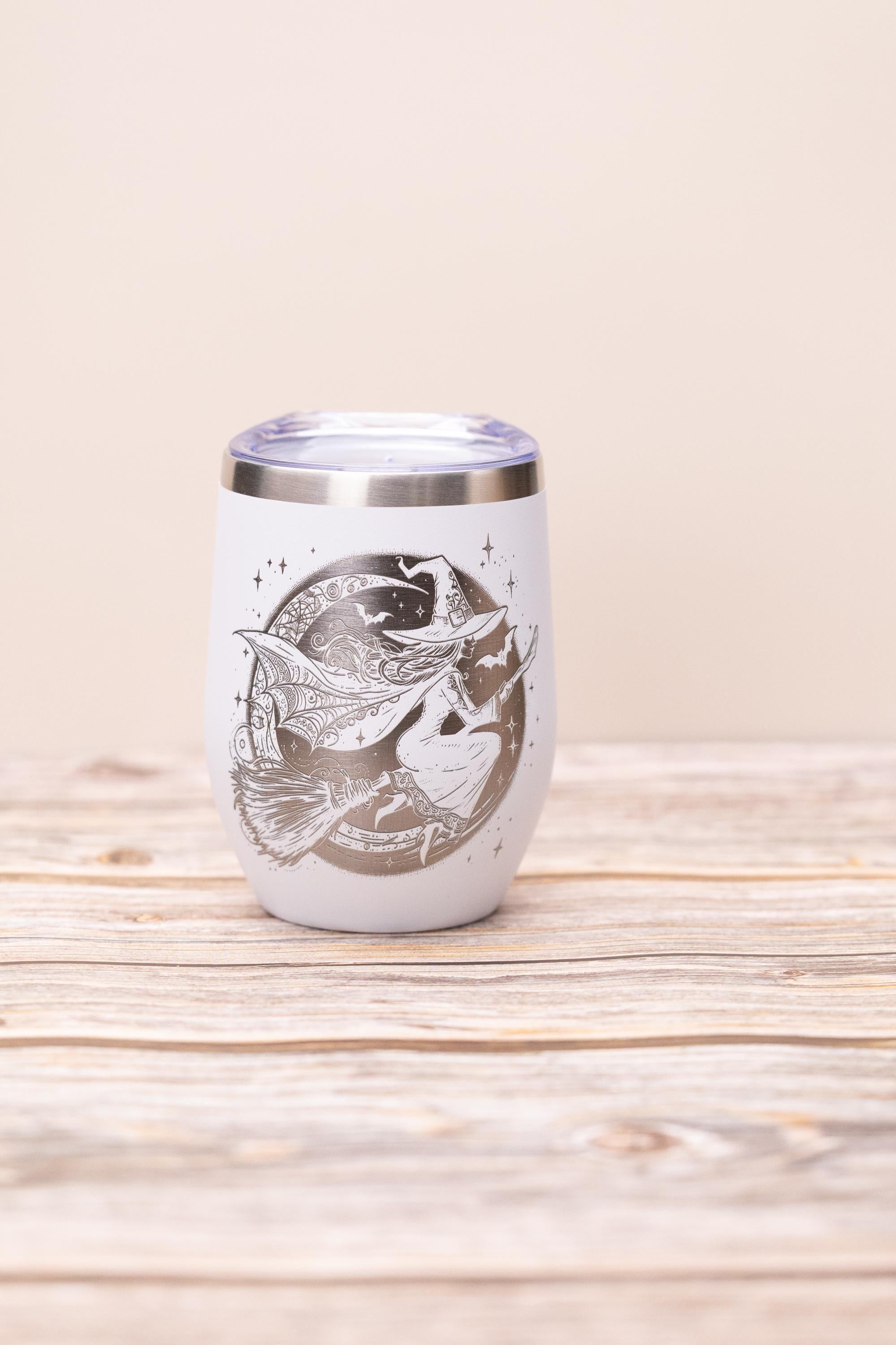 Witch wine tumbler 12 oz | laser engraved stainless steel cup with lid | spooky halloween gift for wine lovers