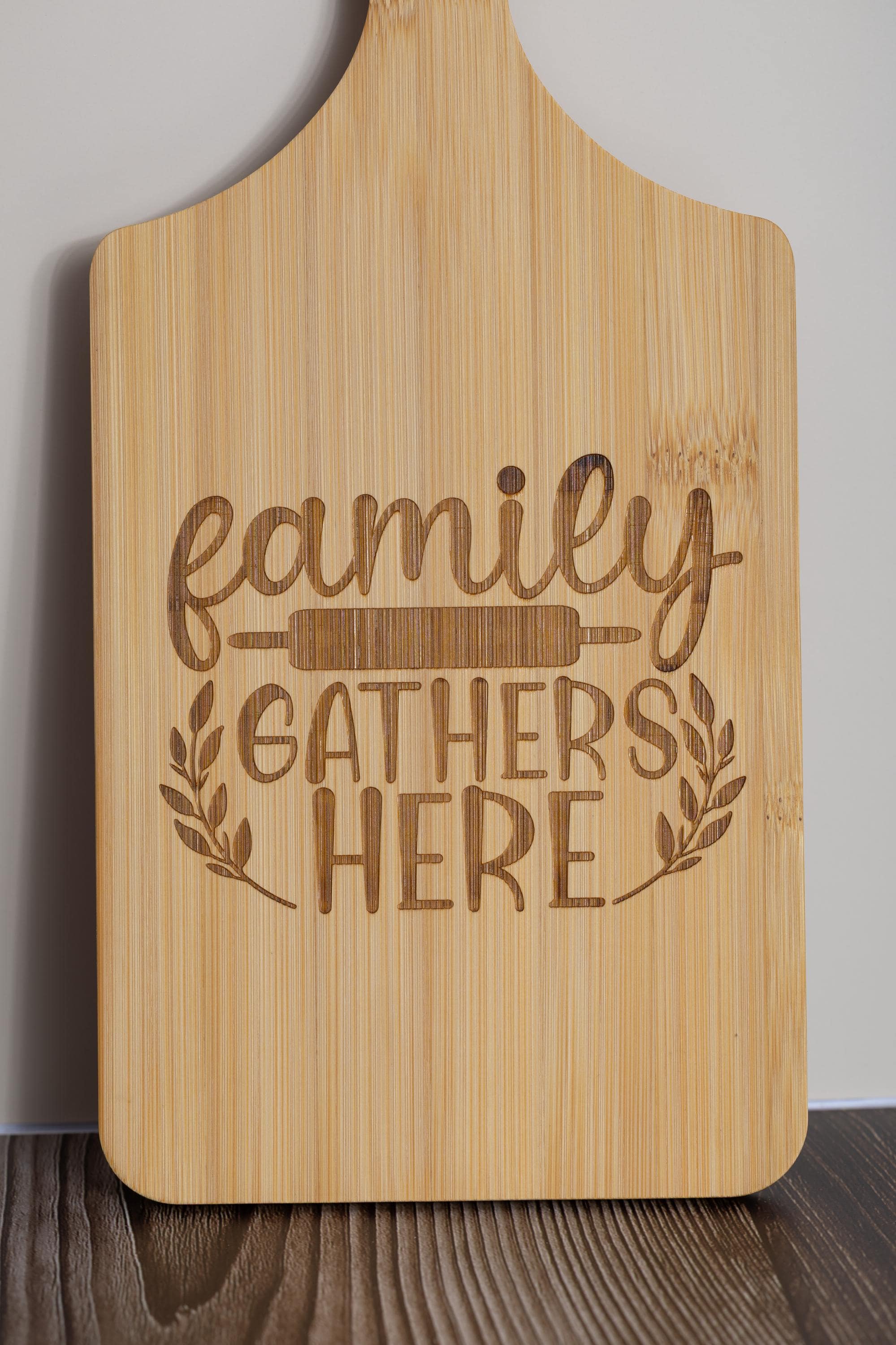 Laser engraved bamboo cutting board: rustic kitchen decor (5x11)