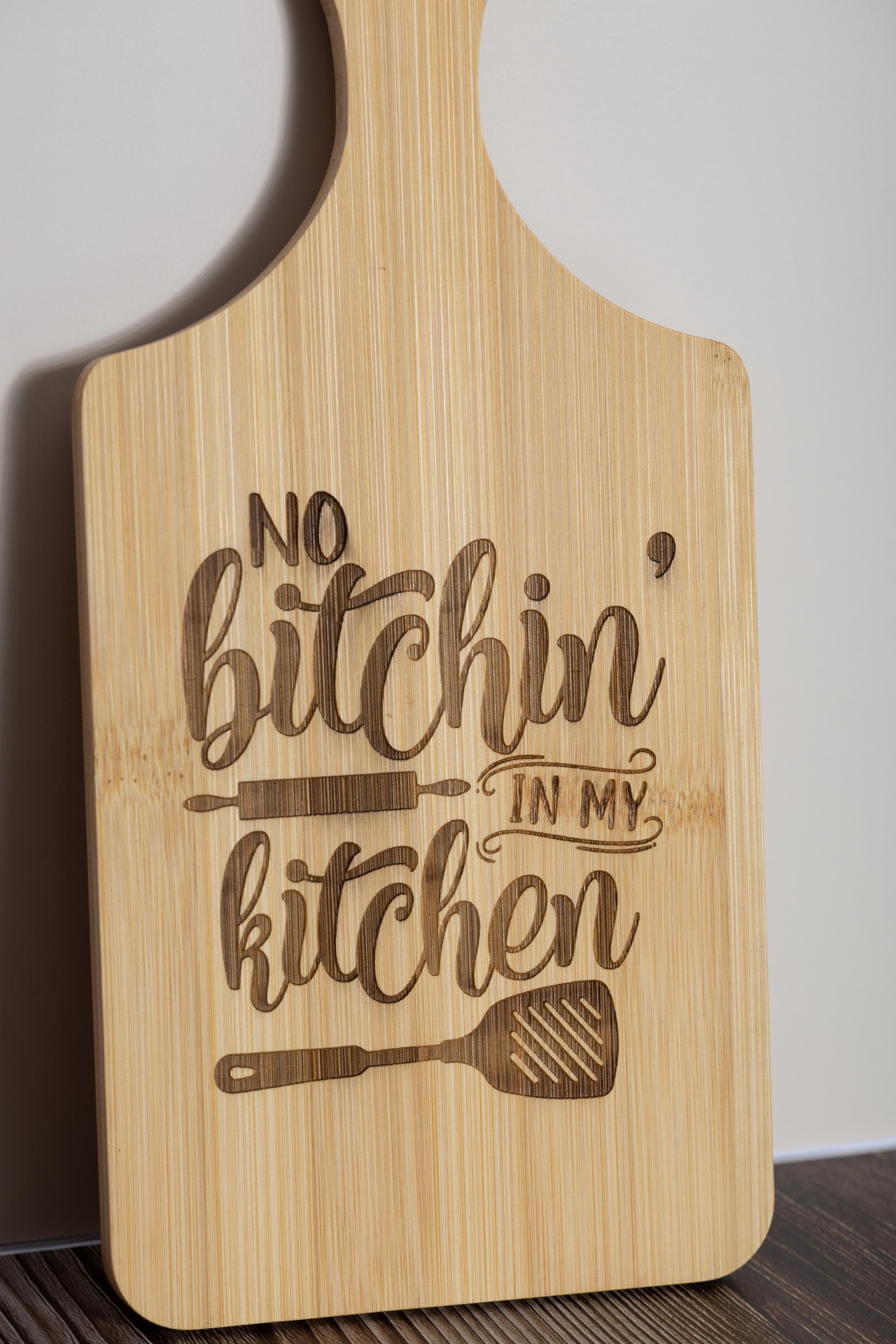 Engraved bamboo cutting board: funny kitchen decor (5x11)