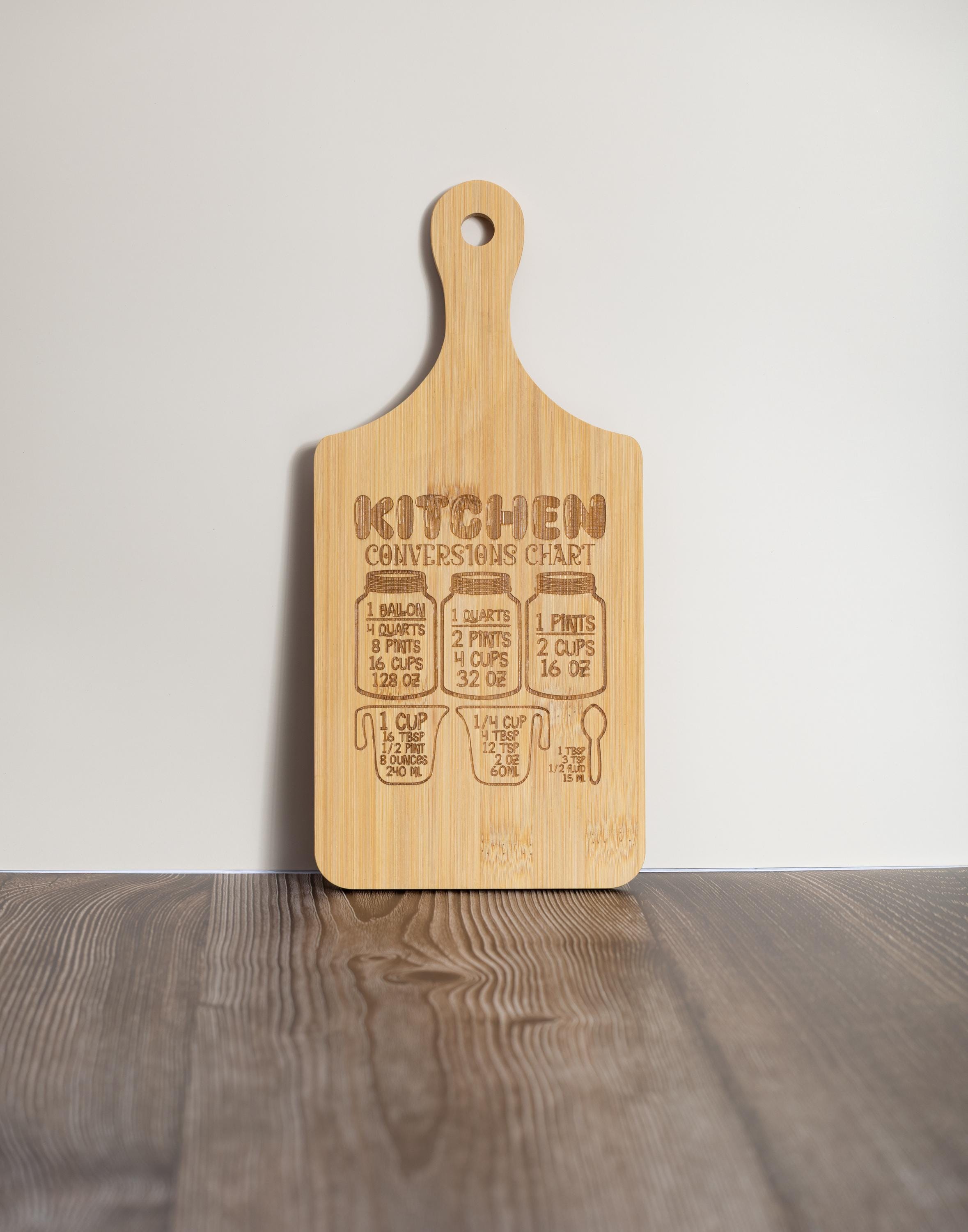 Bamboo kitchen conversion cutting board - laser engraved cooking chart