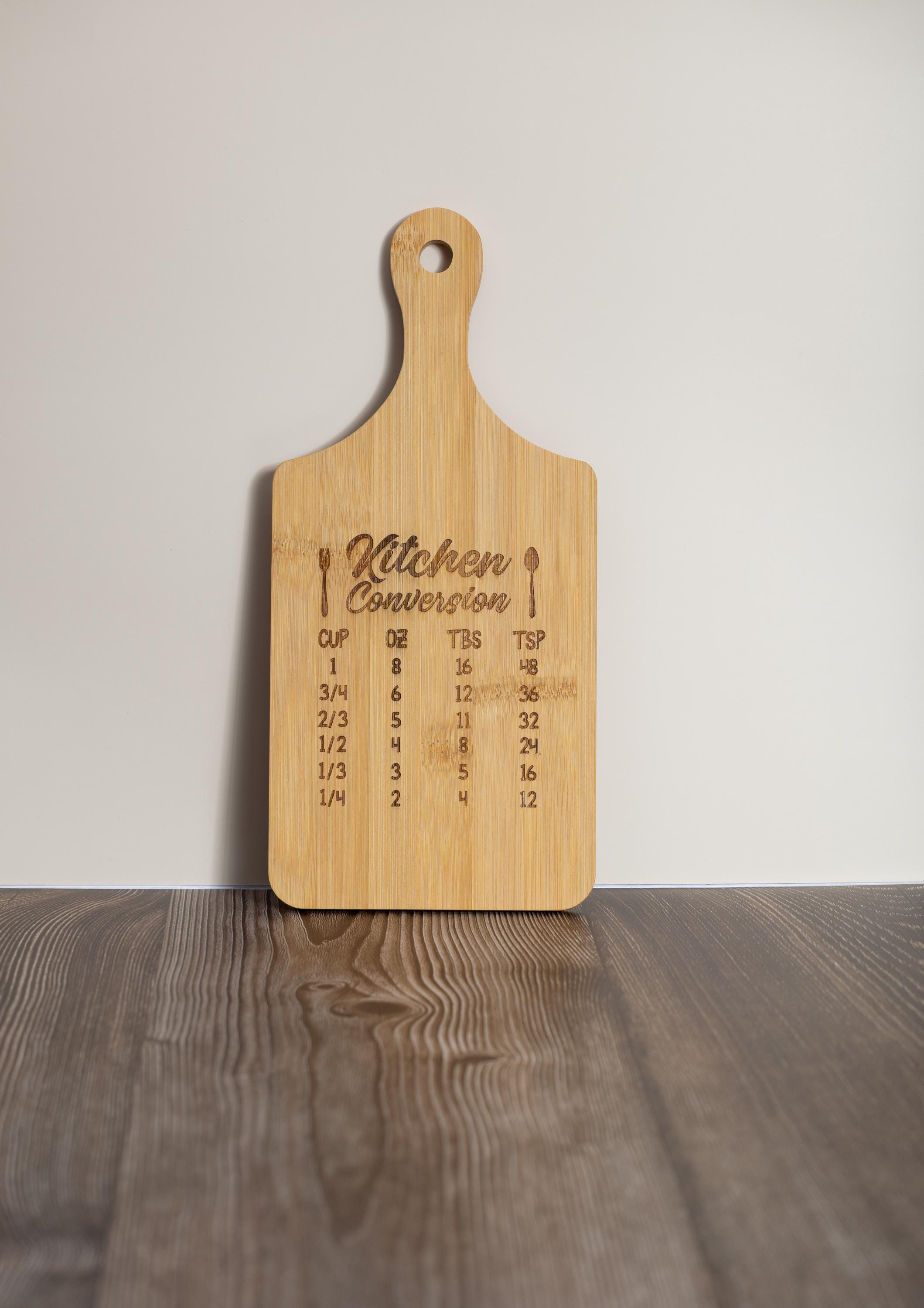 Bamboo kitchen conversion cutting board: laser engraved cooking chart