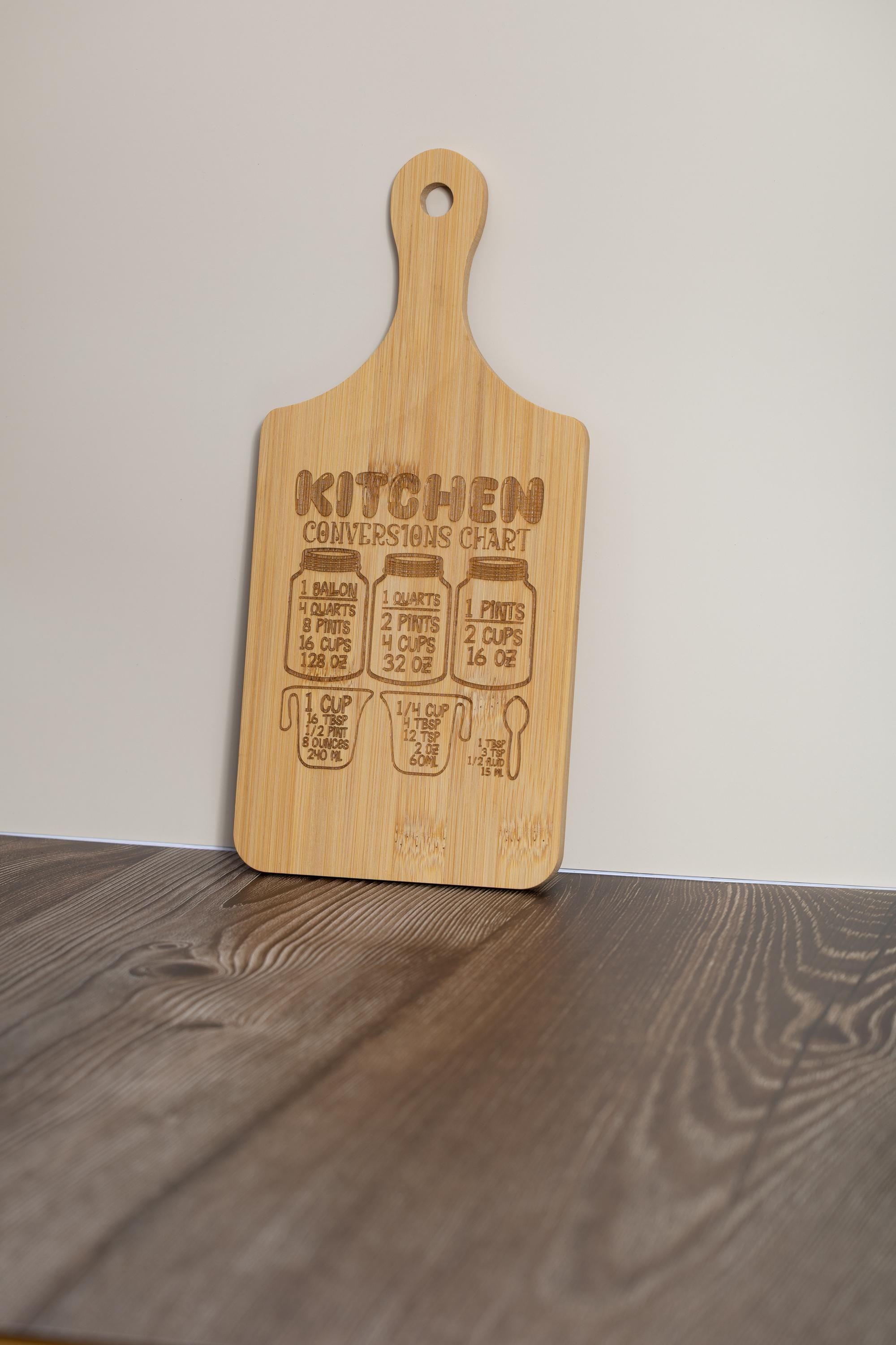 Bamboo kitchen conversion cutting board - laser engraved cooking chart