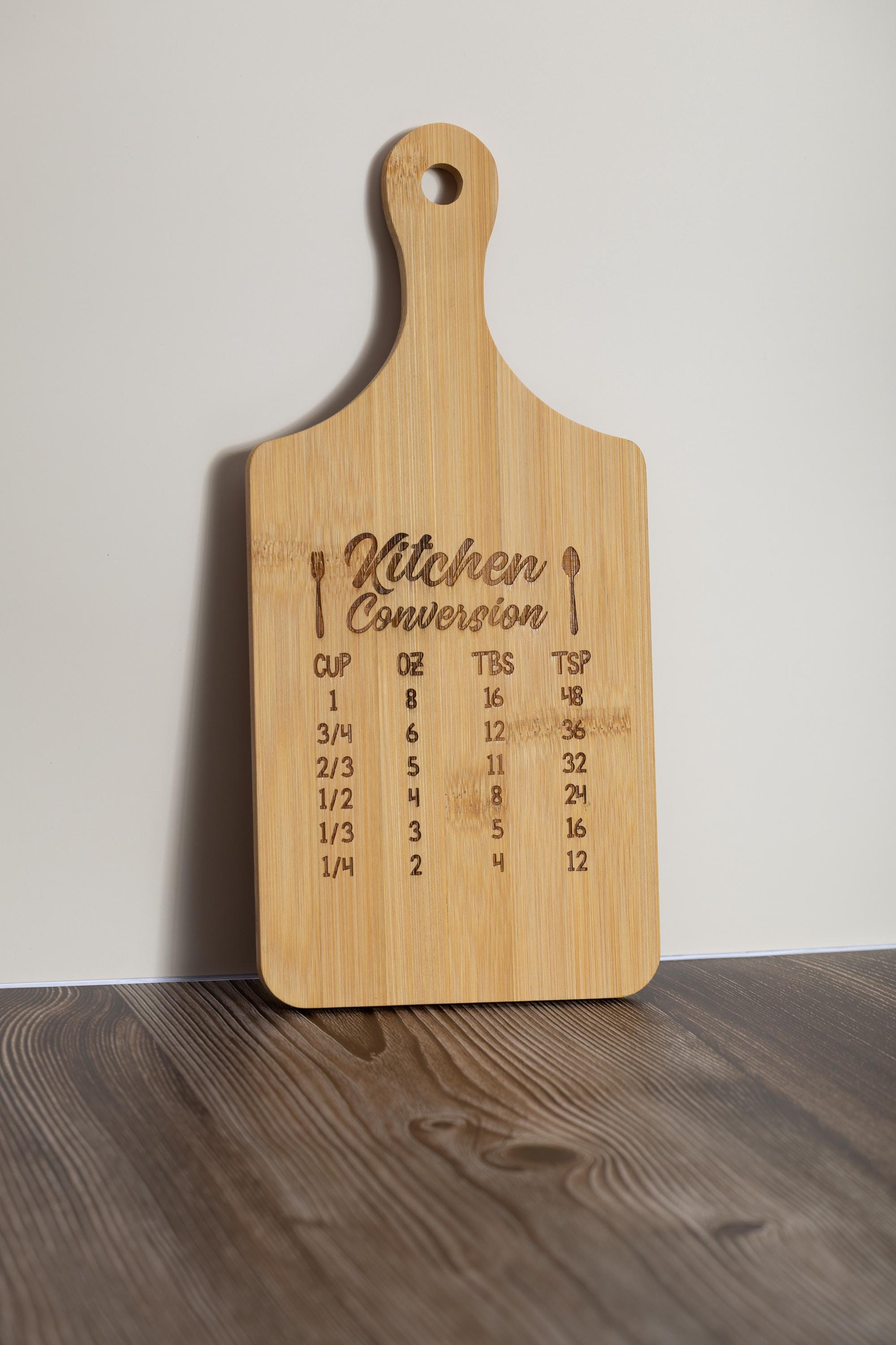 Bamboo kitchen conversion cutting board: laser engraved cooking chart
