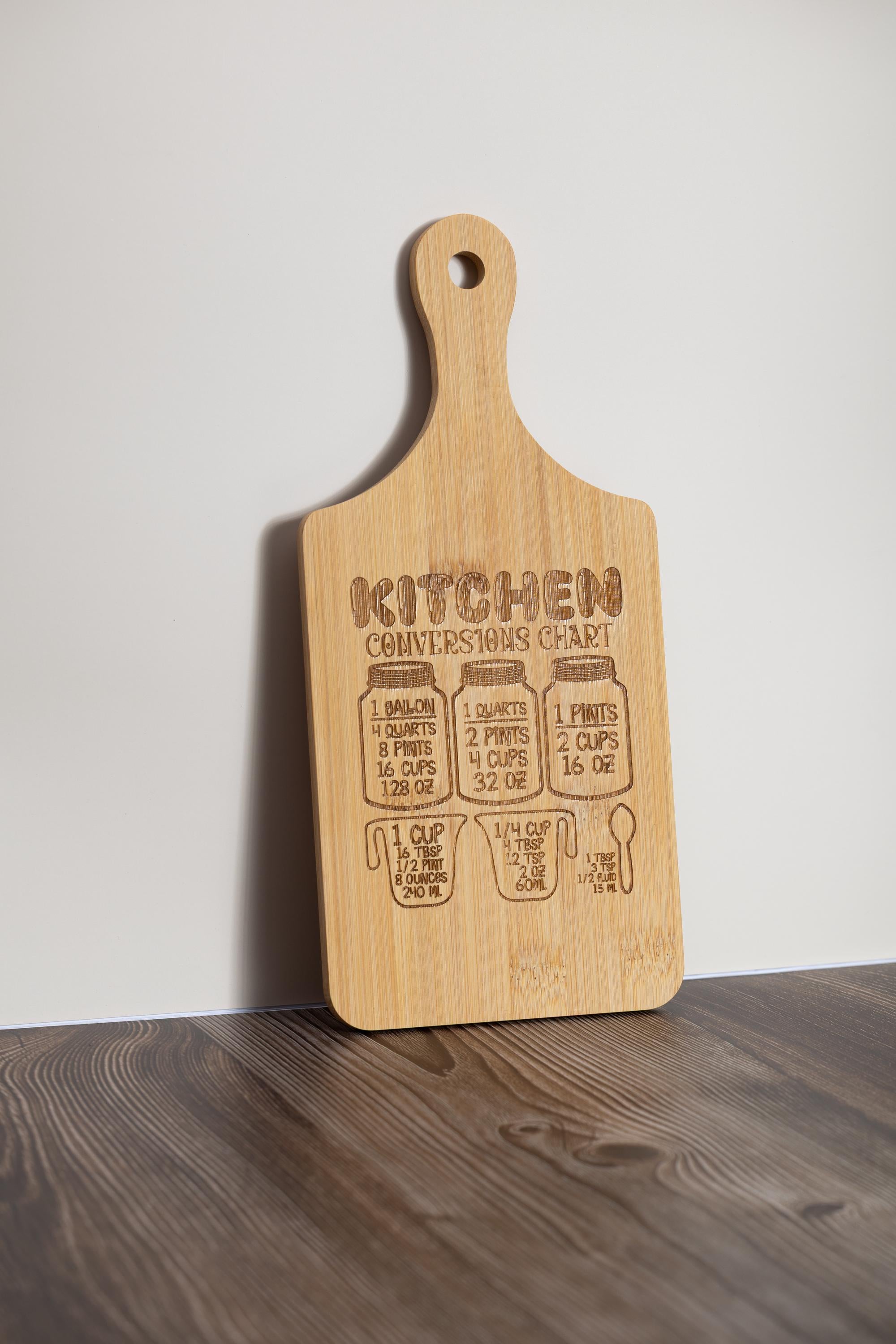 Bamboo kitchen conversion cutting board - laser engraved cooking chart