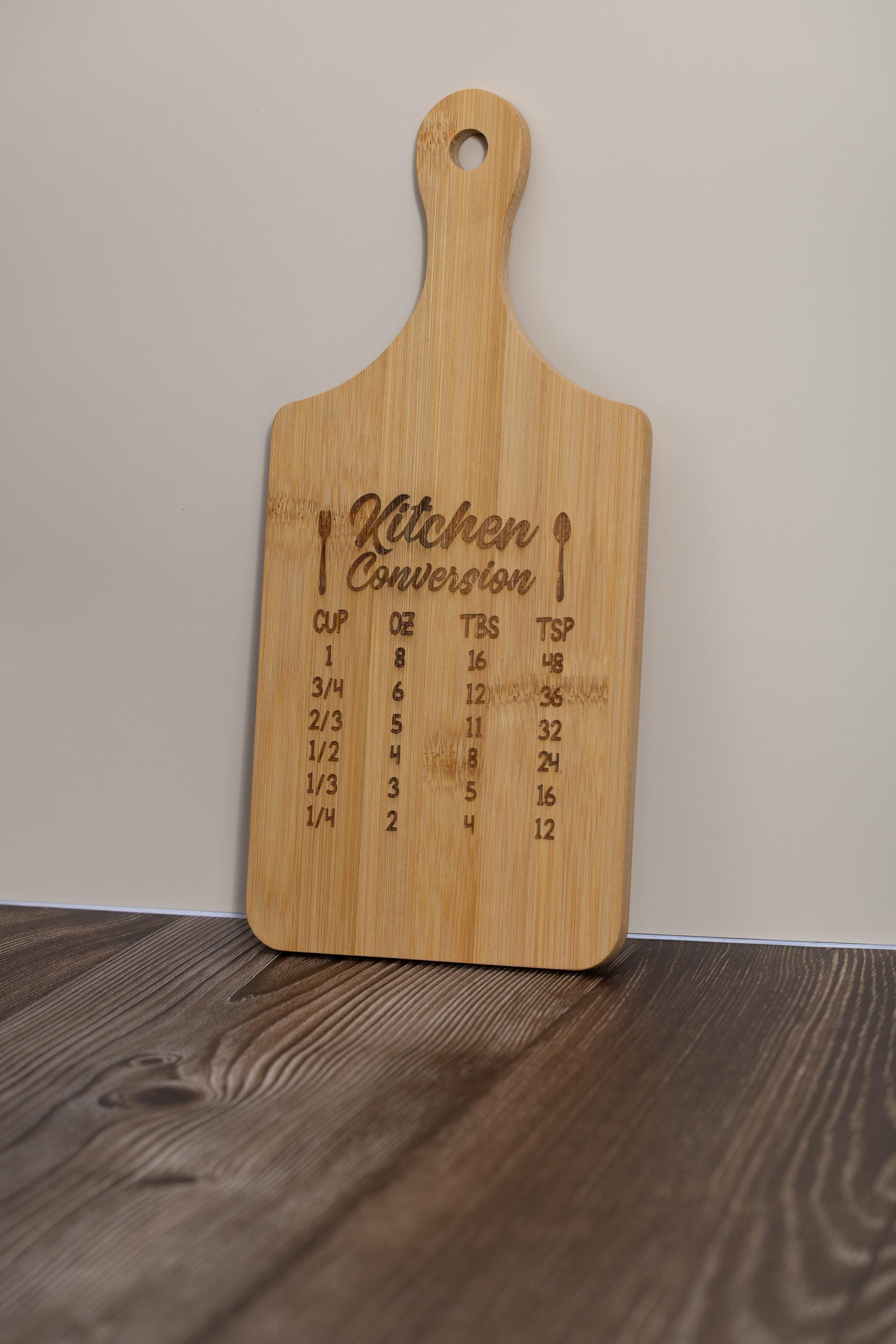 Bamboo kitchen conversion cutting board: laser engraved cooking chart