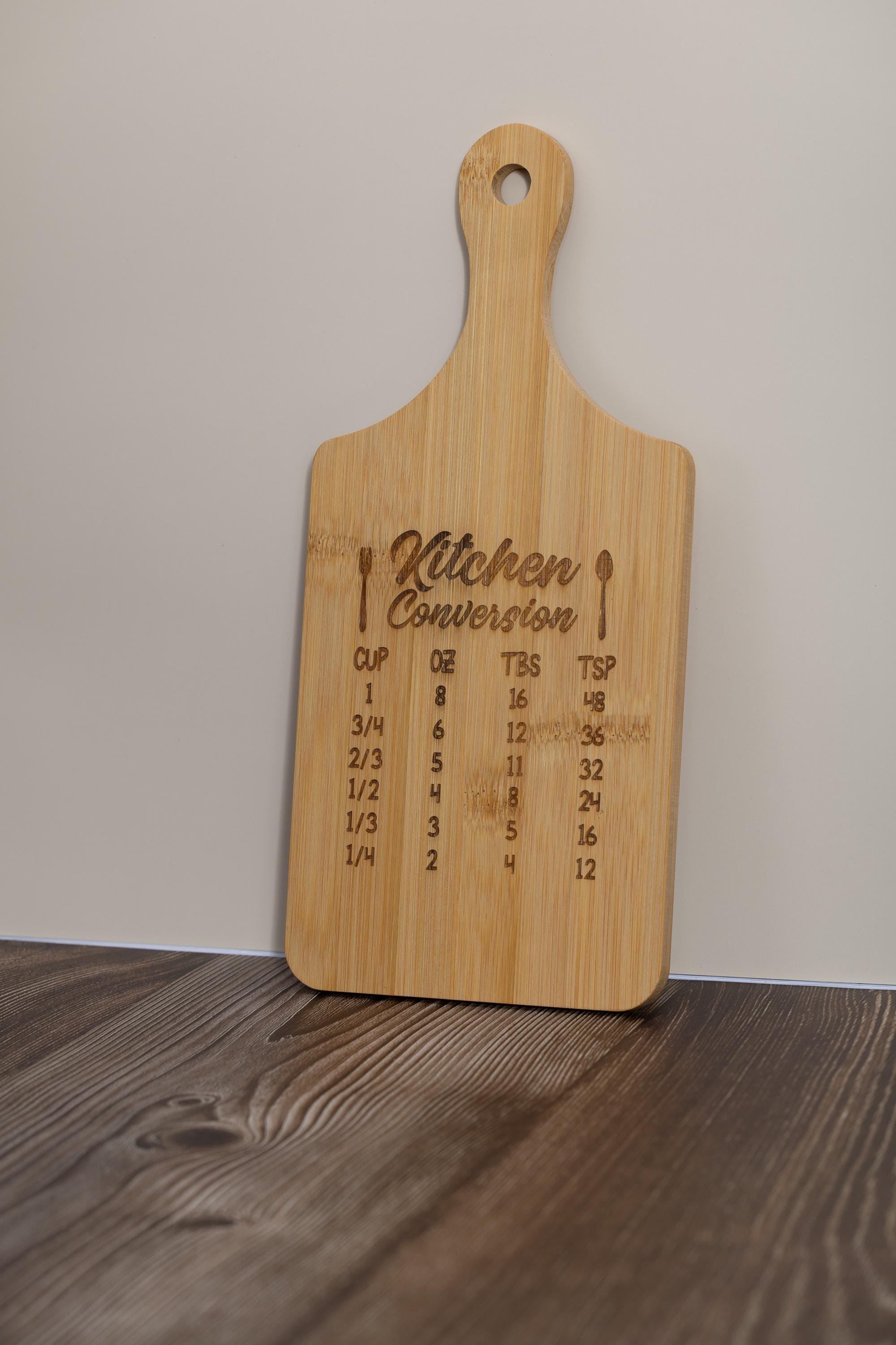 Bamboo kitchen conversion cutting board: laser engraved cooking chart