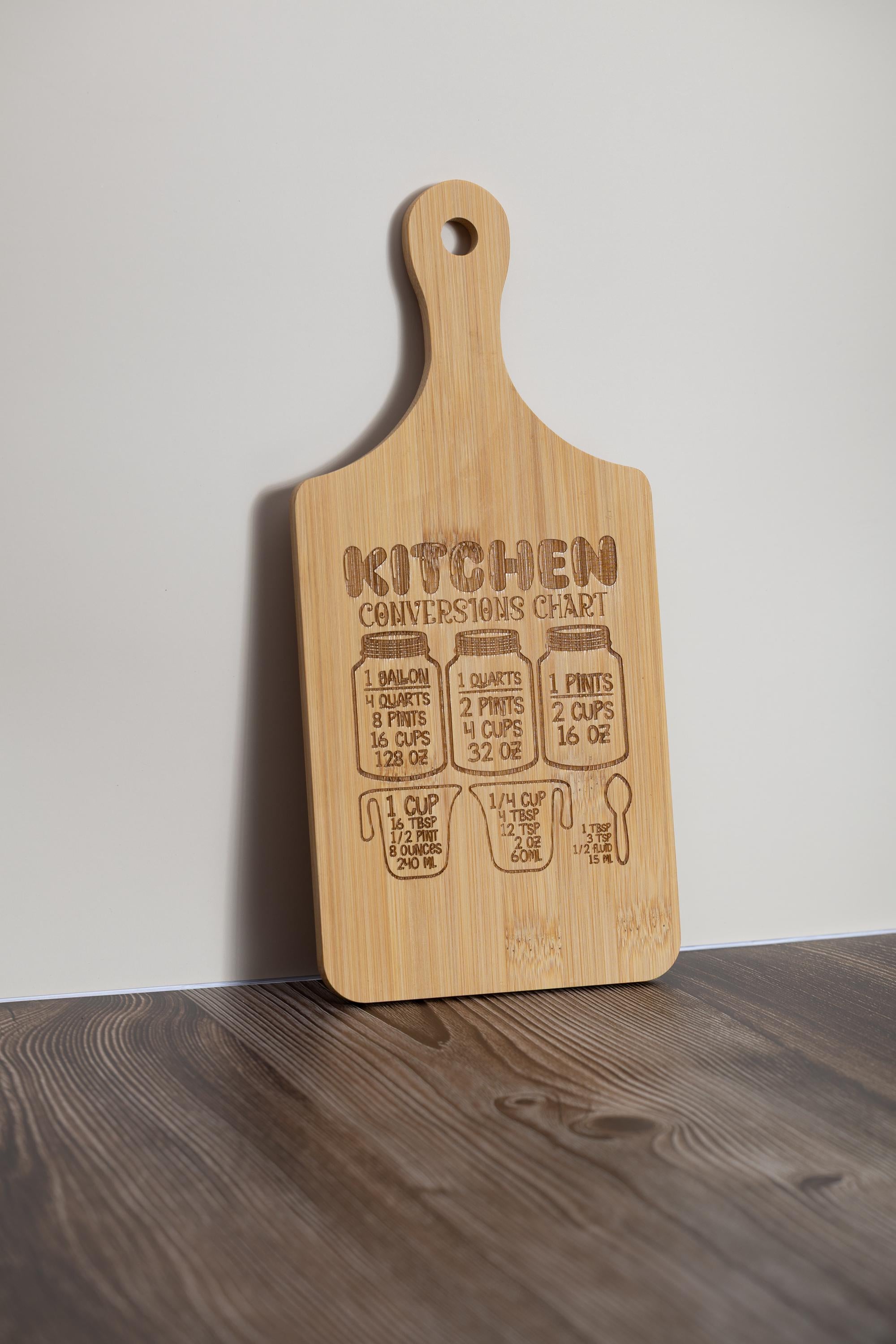 Bamboo kitchen conversion cutting board - laser engraved cooking chart