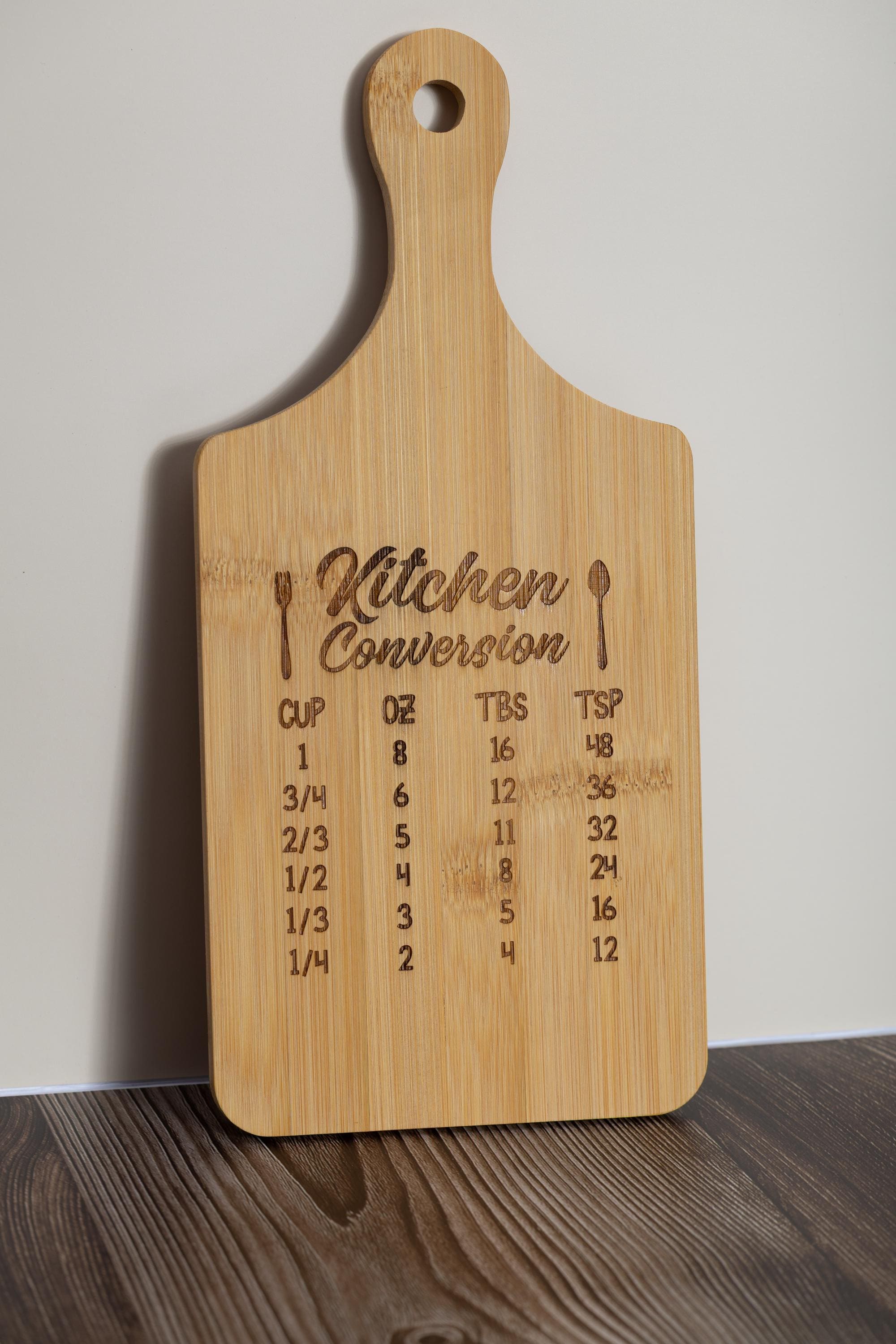 Bamboo kitchen conversion cutting board: laser engraved cooking chart