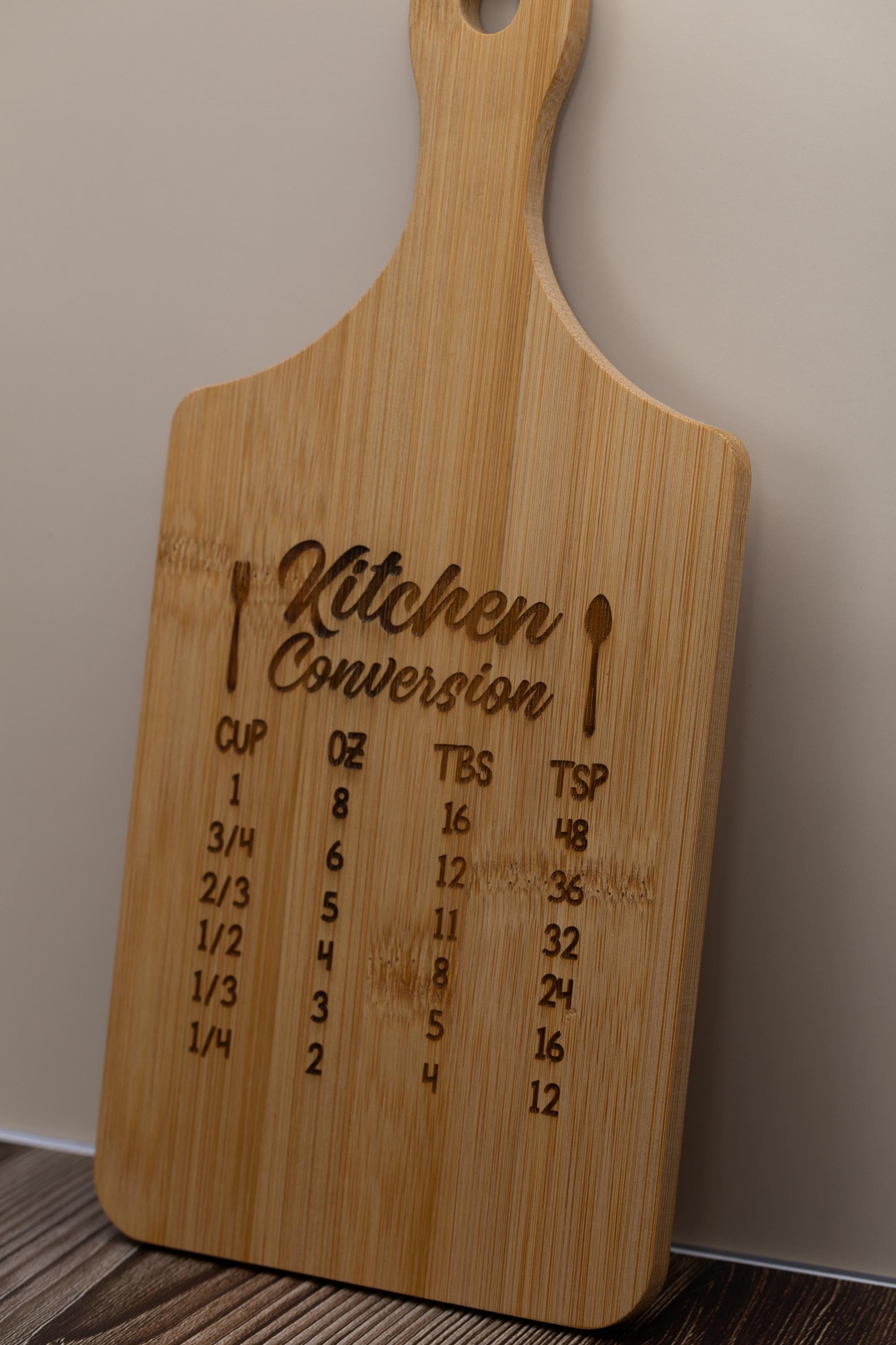 Bamboo kitchen conversion cutting board: laser engraved cooking chart
