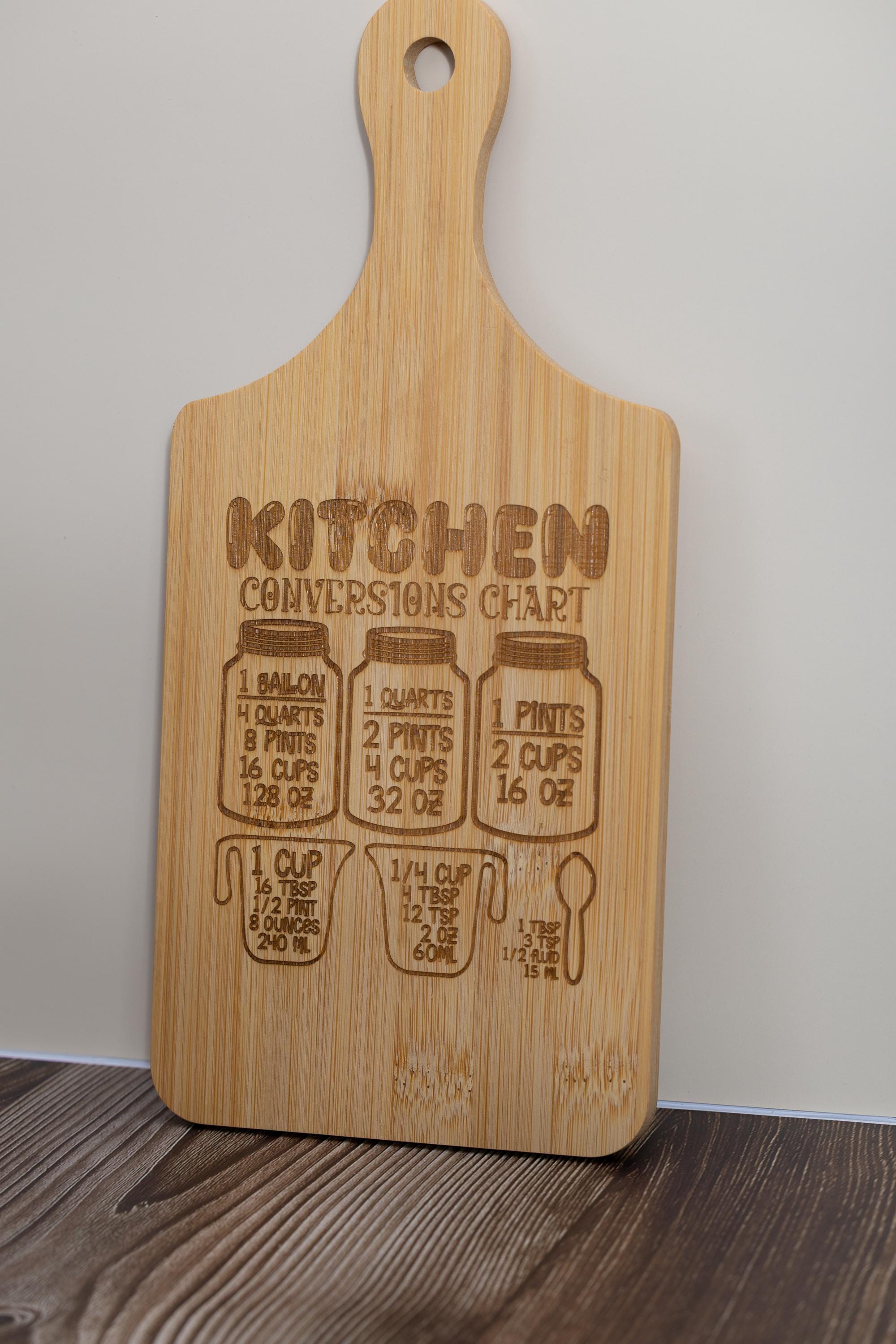 Bamboo kitchen conversion cutting board - laser engraved cooking chart