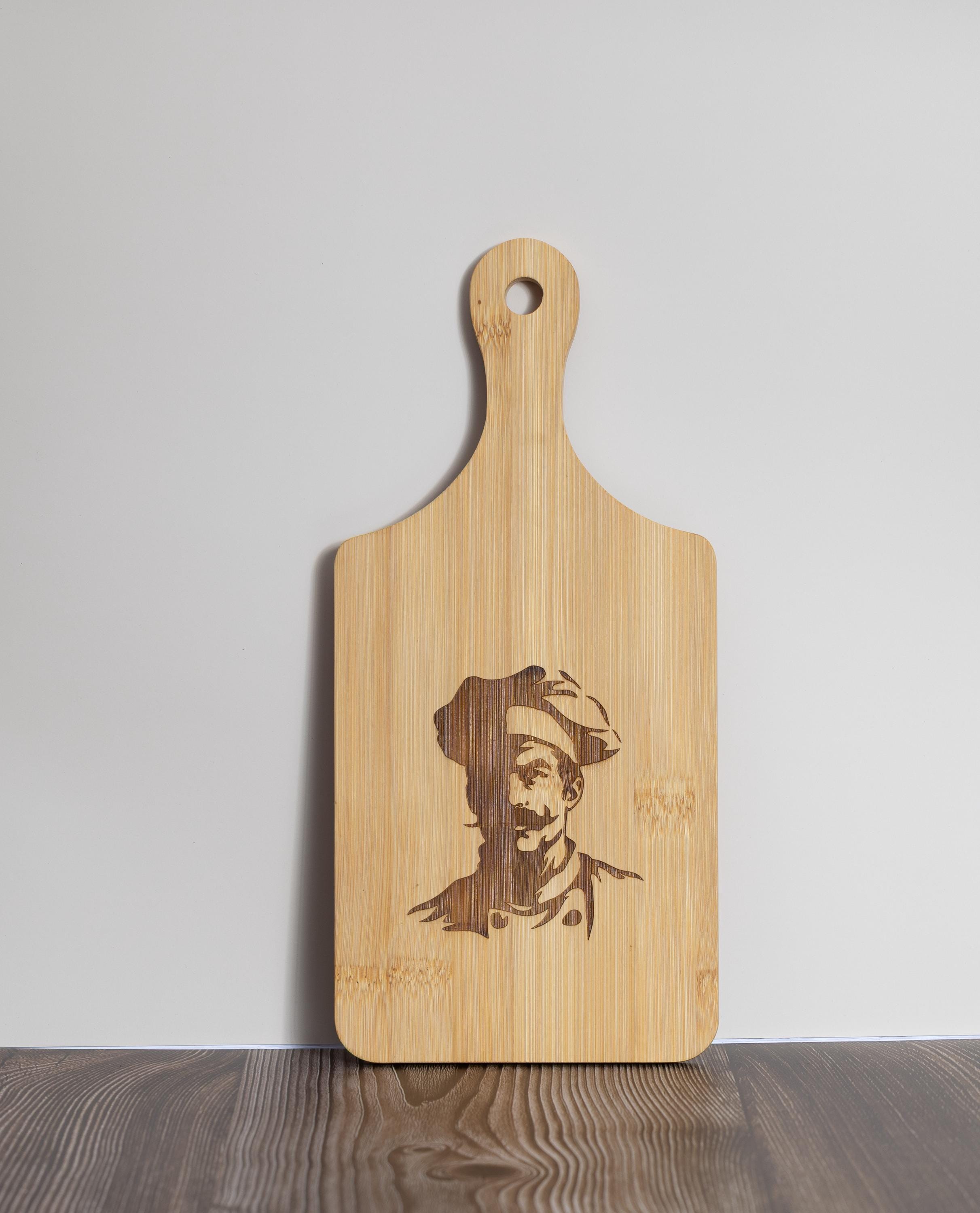 Chef bamboo cutting board: laser engraved kitchen prep & serving board