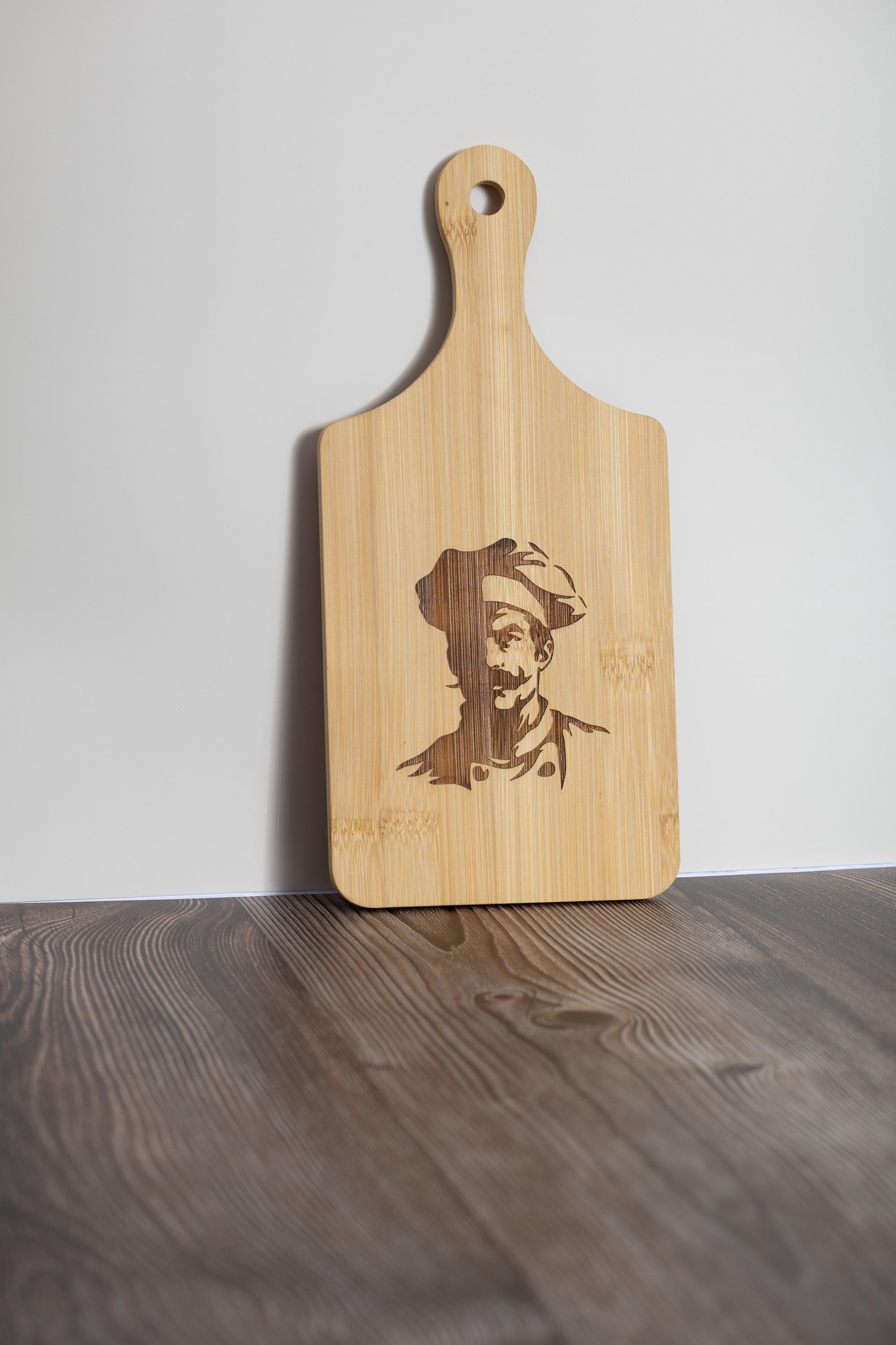 Chef bamboo cutting board: laser engraved kitchen prep & serving board