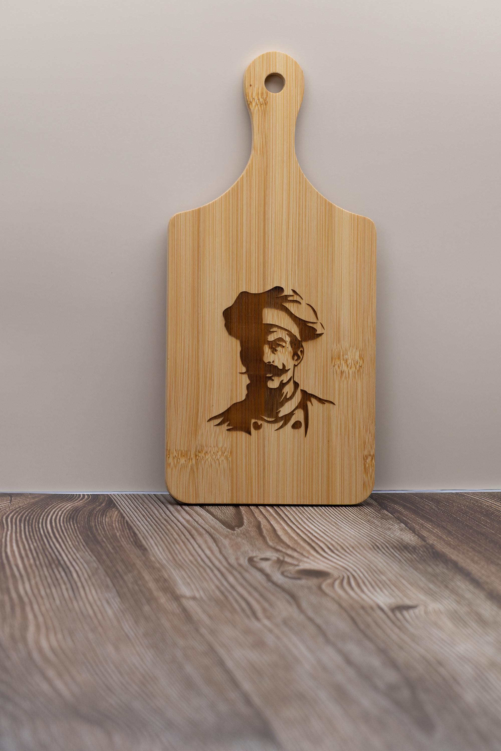 Chef bamboo cutting board: laser engraved kitchen prep & serving board