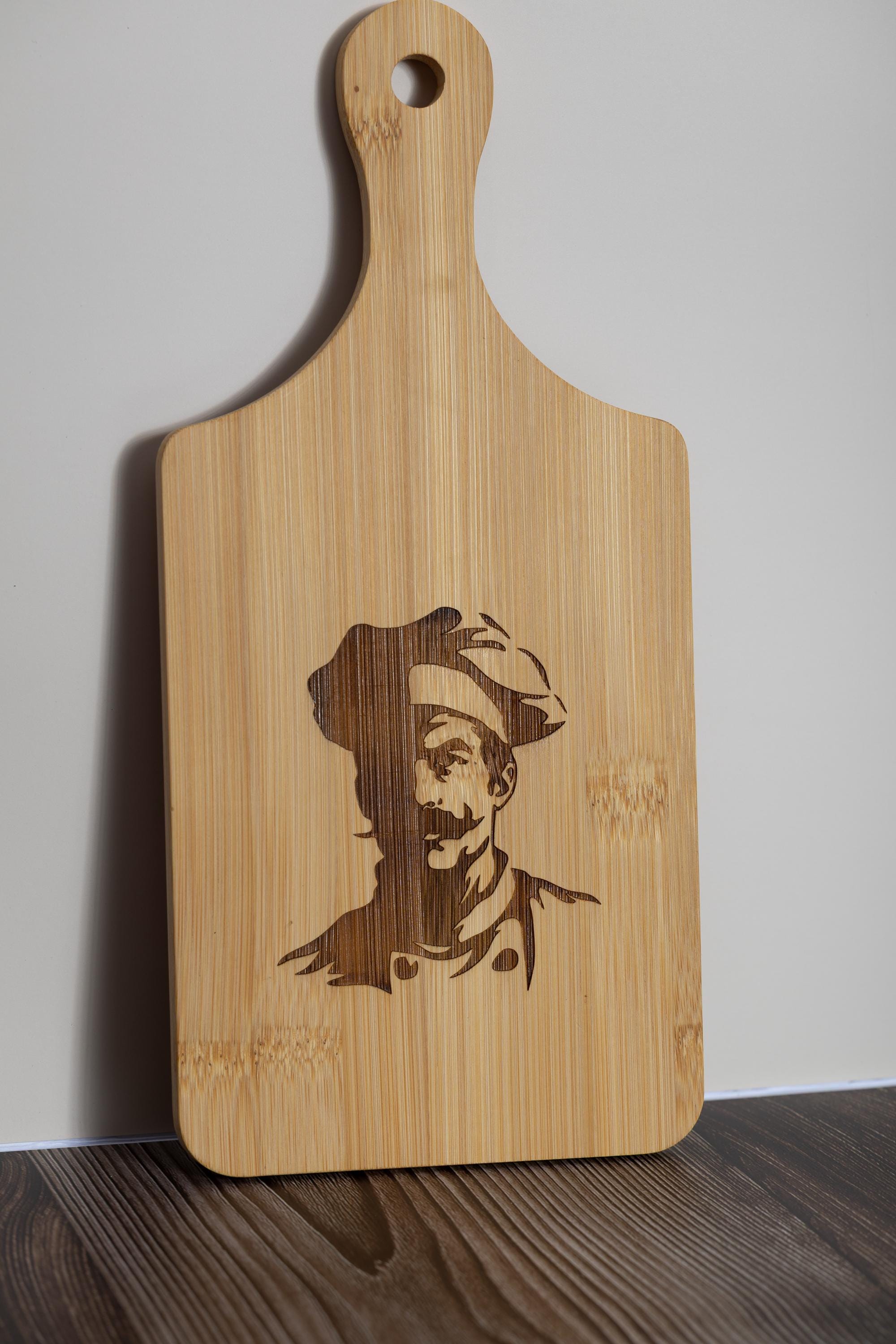 Chef bamboo cutting board: laser engraved kitchen prep & serving board