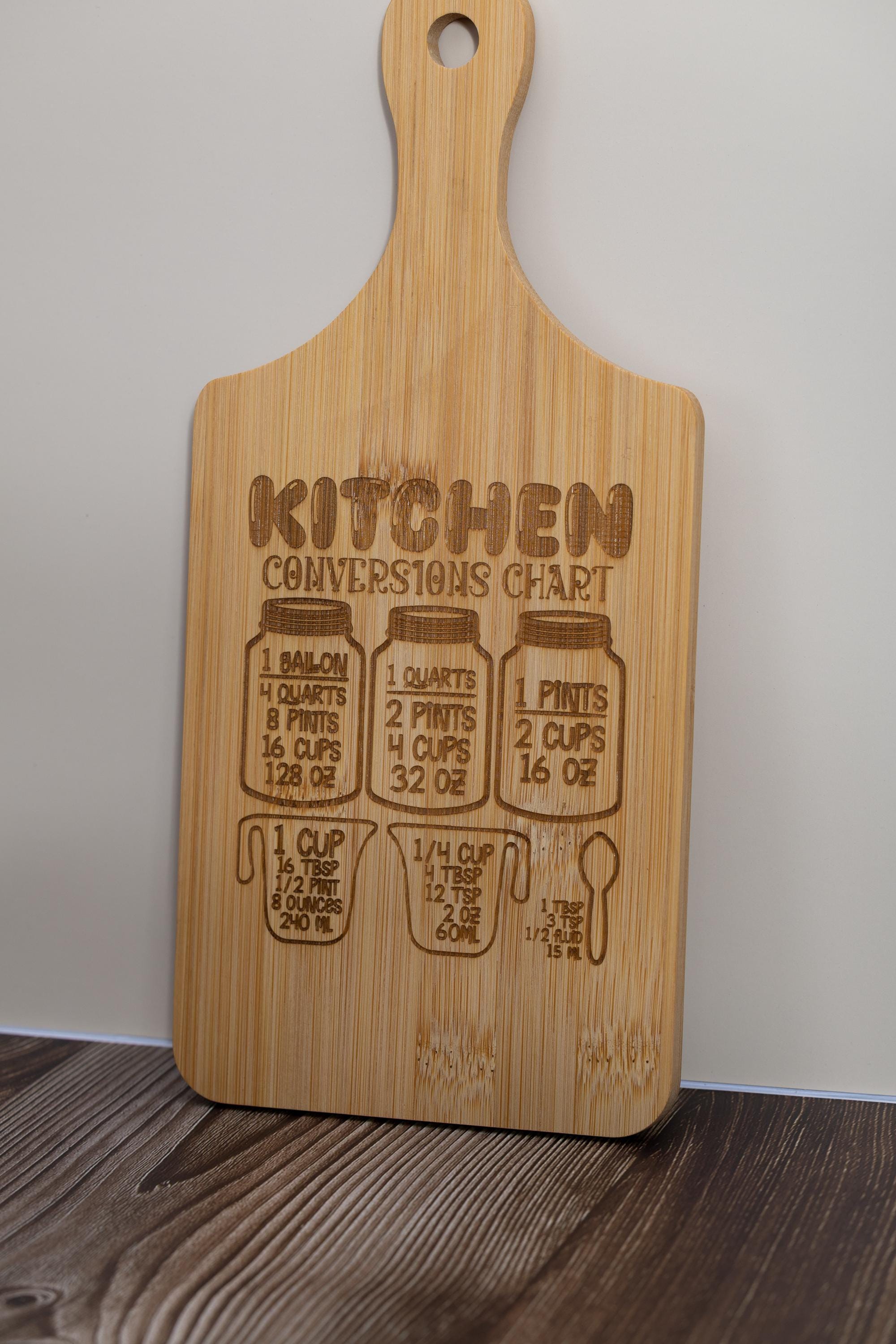 Bamboo kitchen conversion cutting board - laser engraved cooking chart