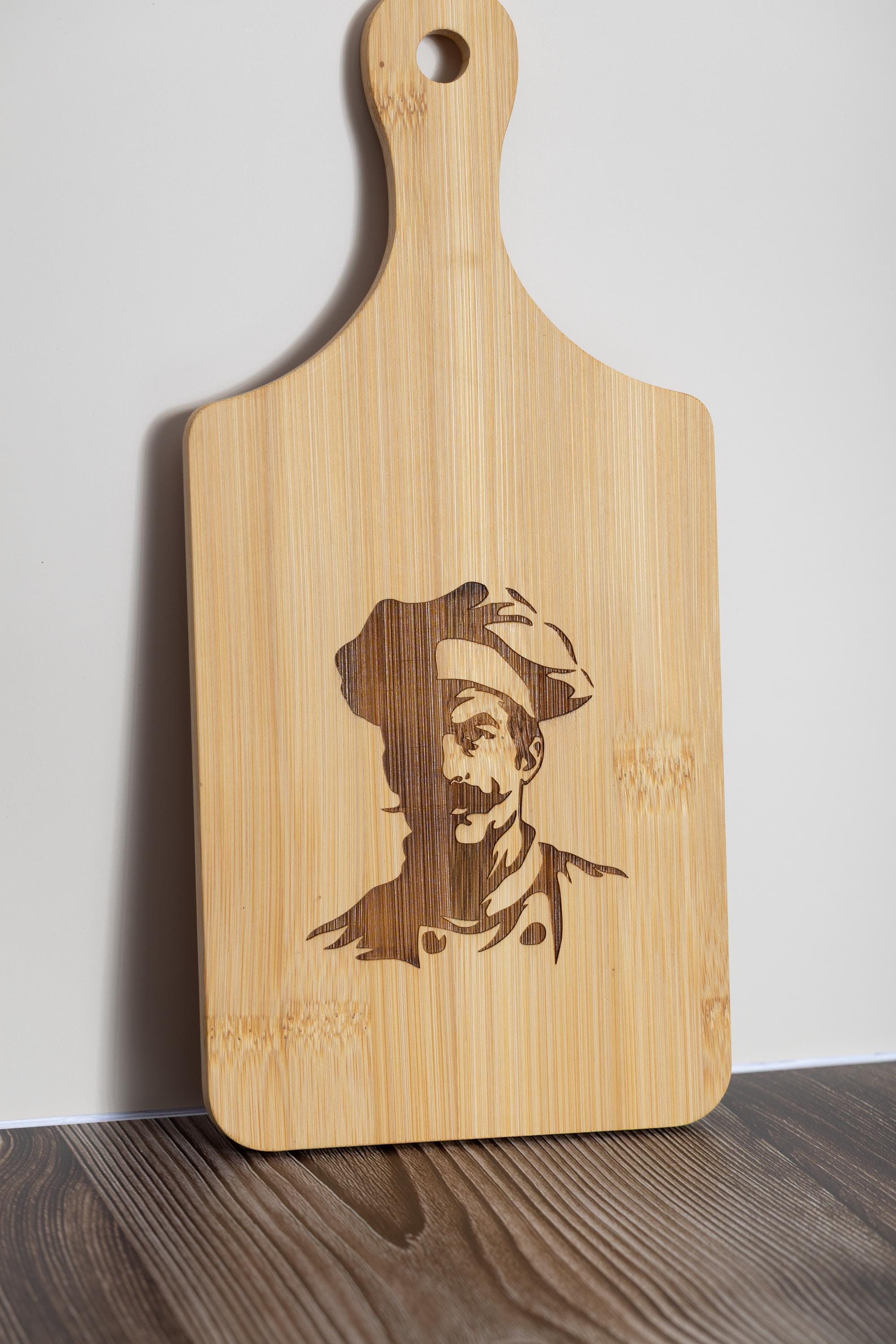 Chef bamboo cutting board: laser engraved kitchen prep & serving board