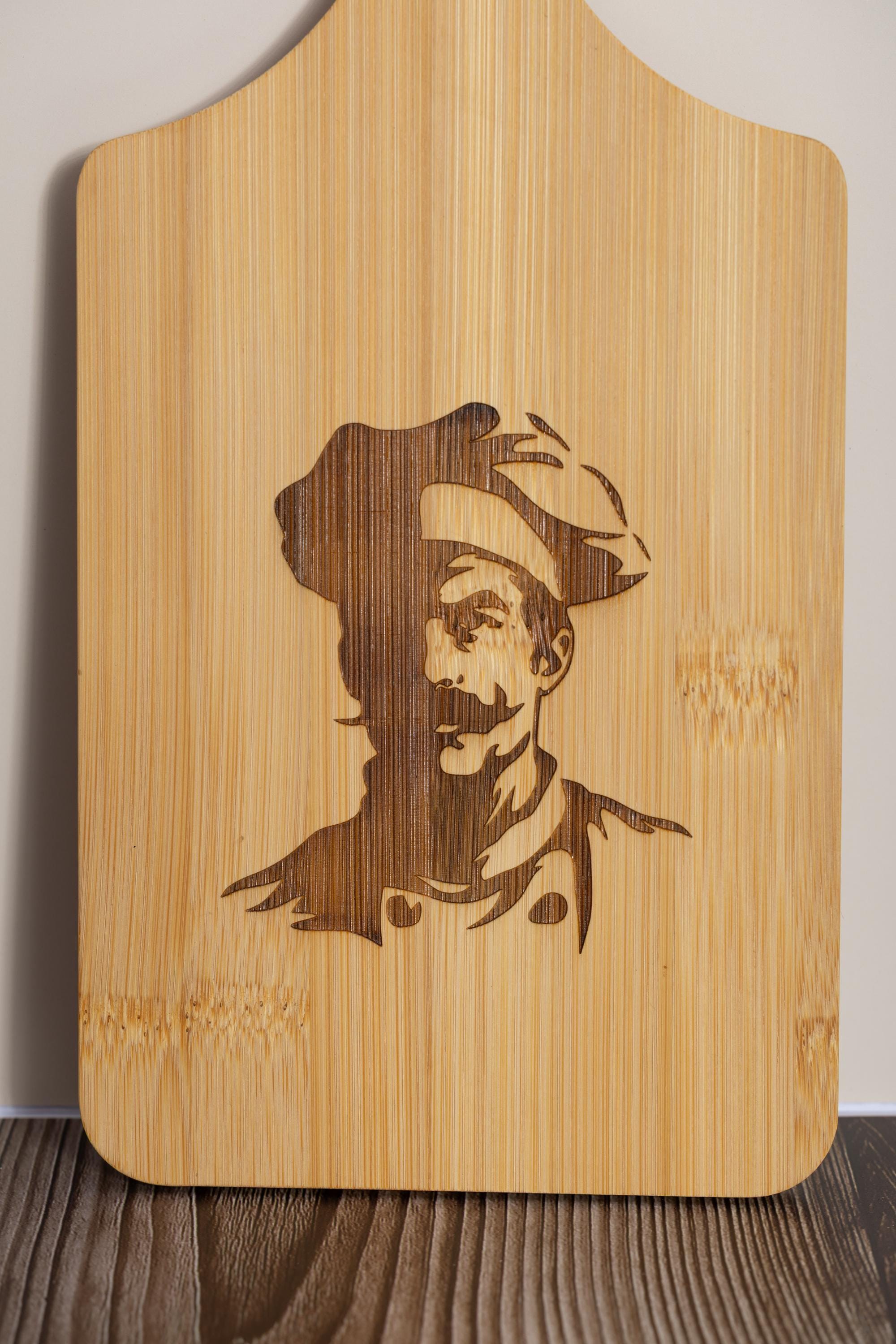 Chef bamboo cutting board: laser engraved kitchen prep & serving board