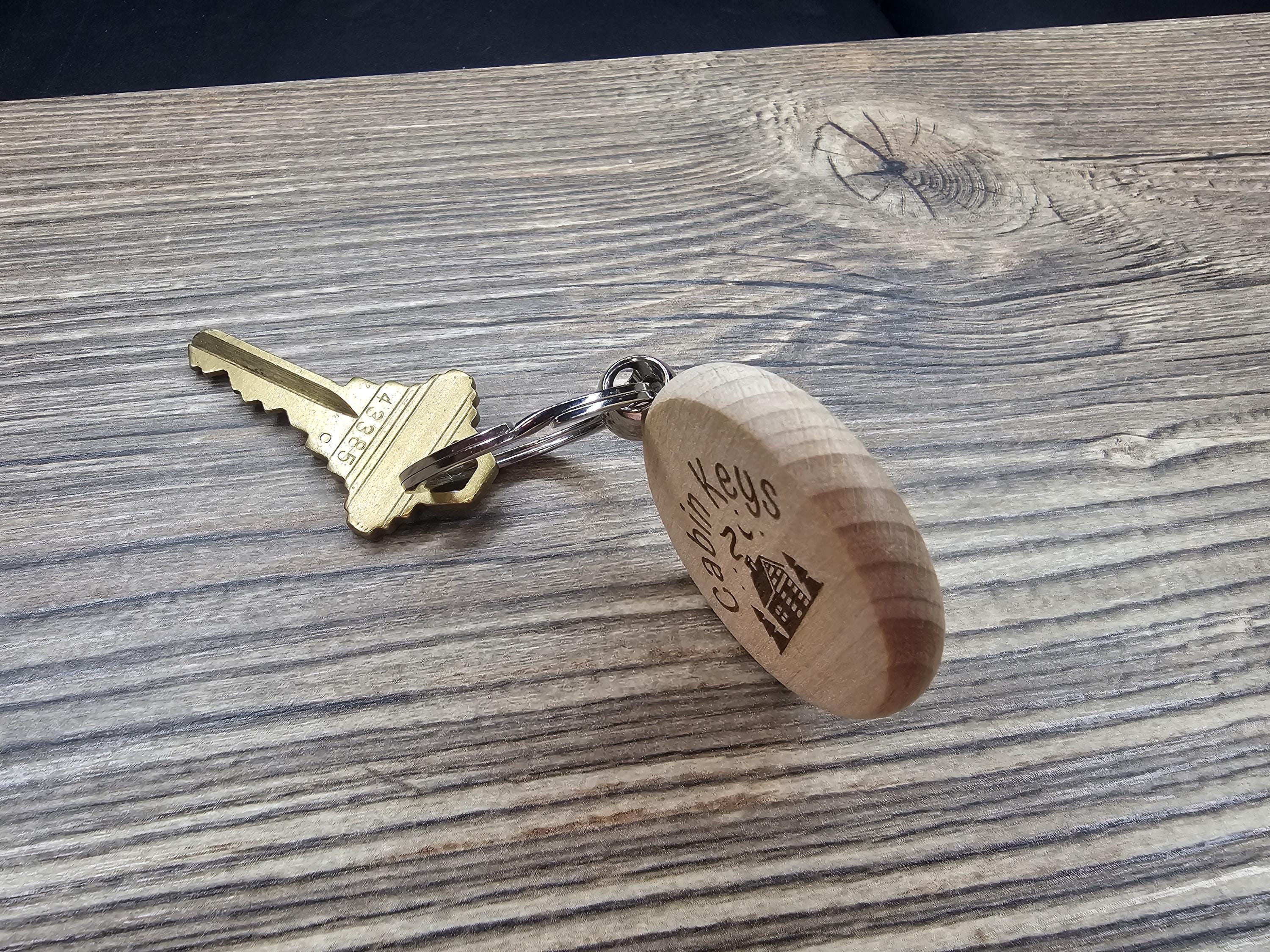 Cabin keys keychain: laser engraved hardwood with stainless steel keyring