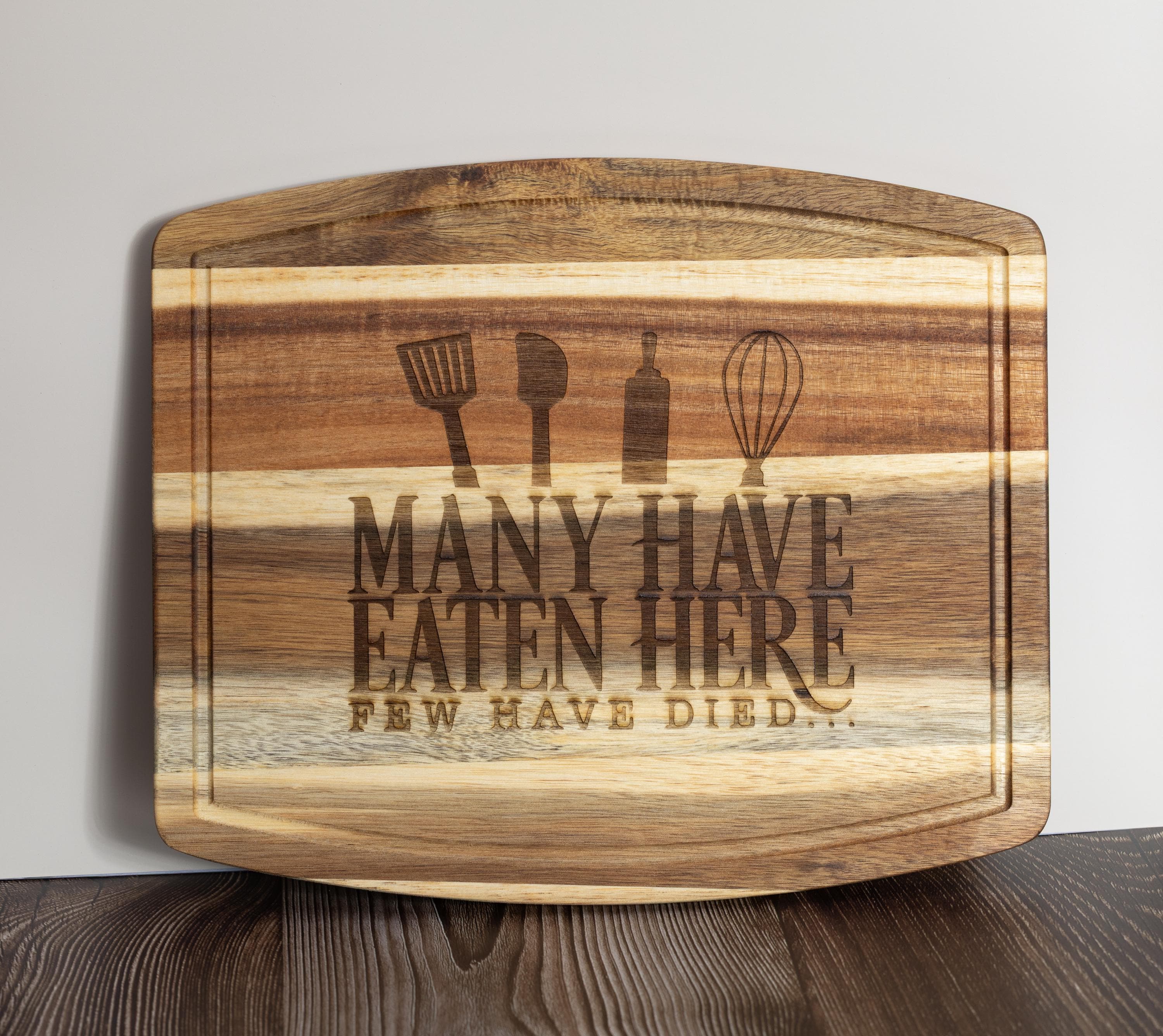 Funny acacia wood cutting board: laser engraved kitchen gift