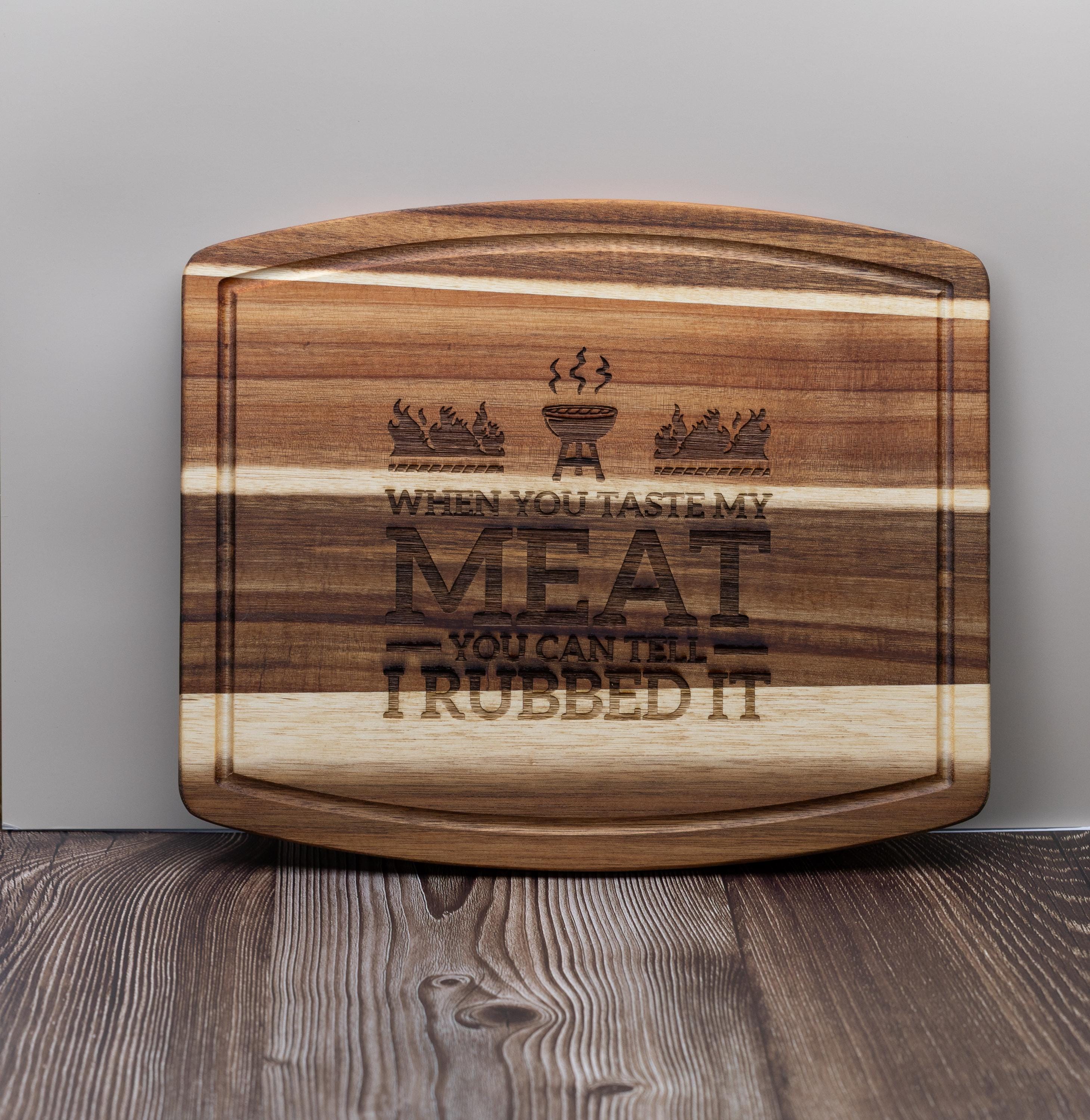Funny engraved acacia wood cutting board: bbq grill gift (10x12)