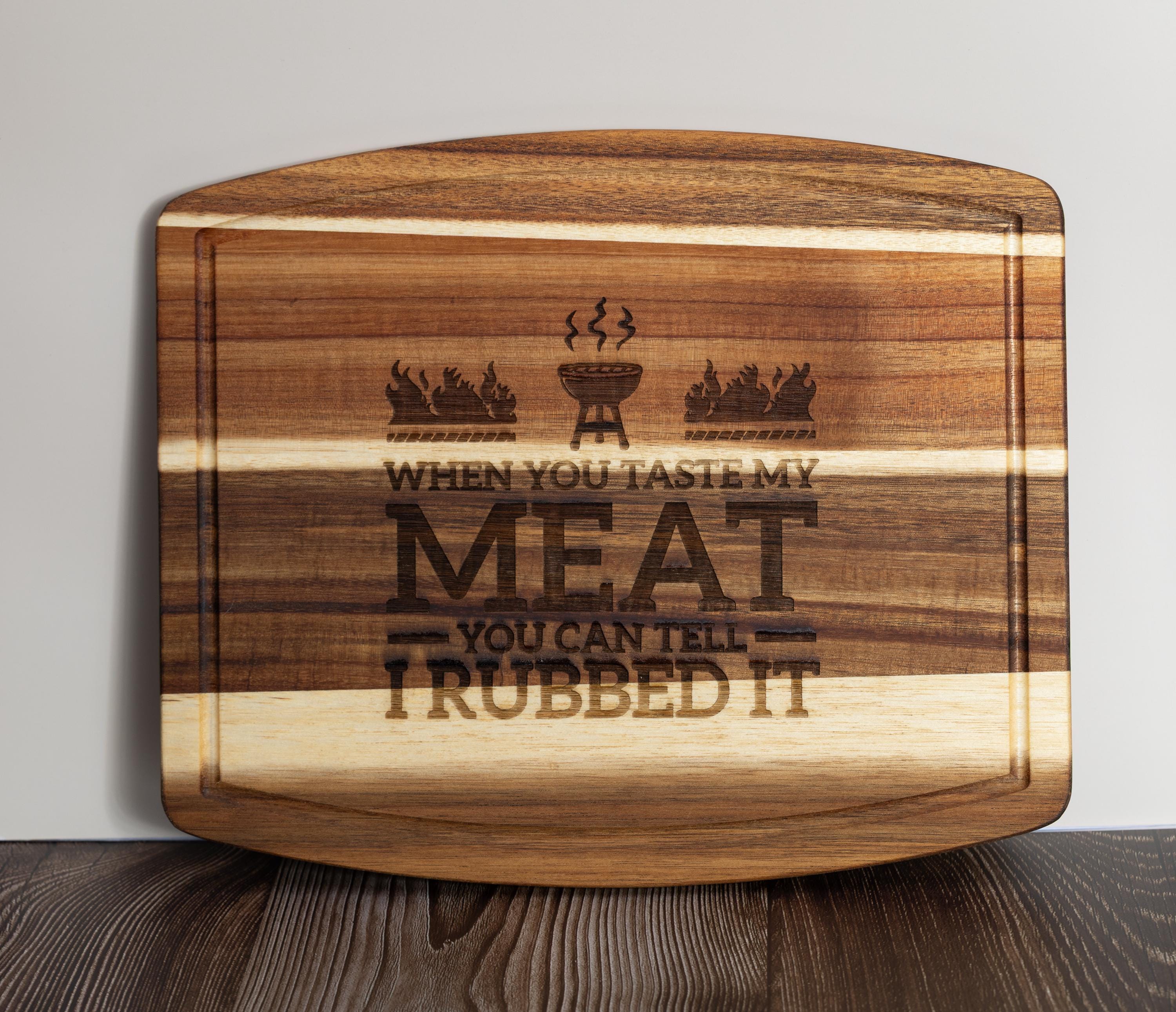Funny engraved acacia wood cutting board: bbq grill gift (10x12)