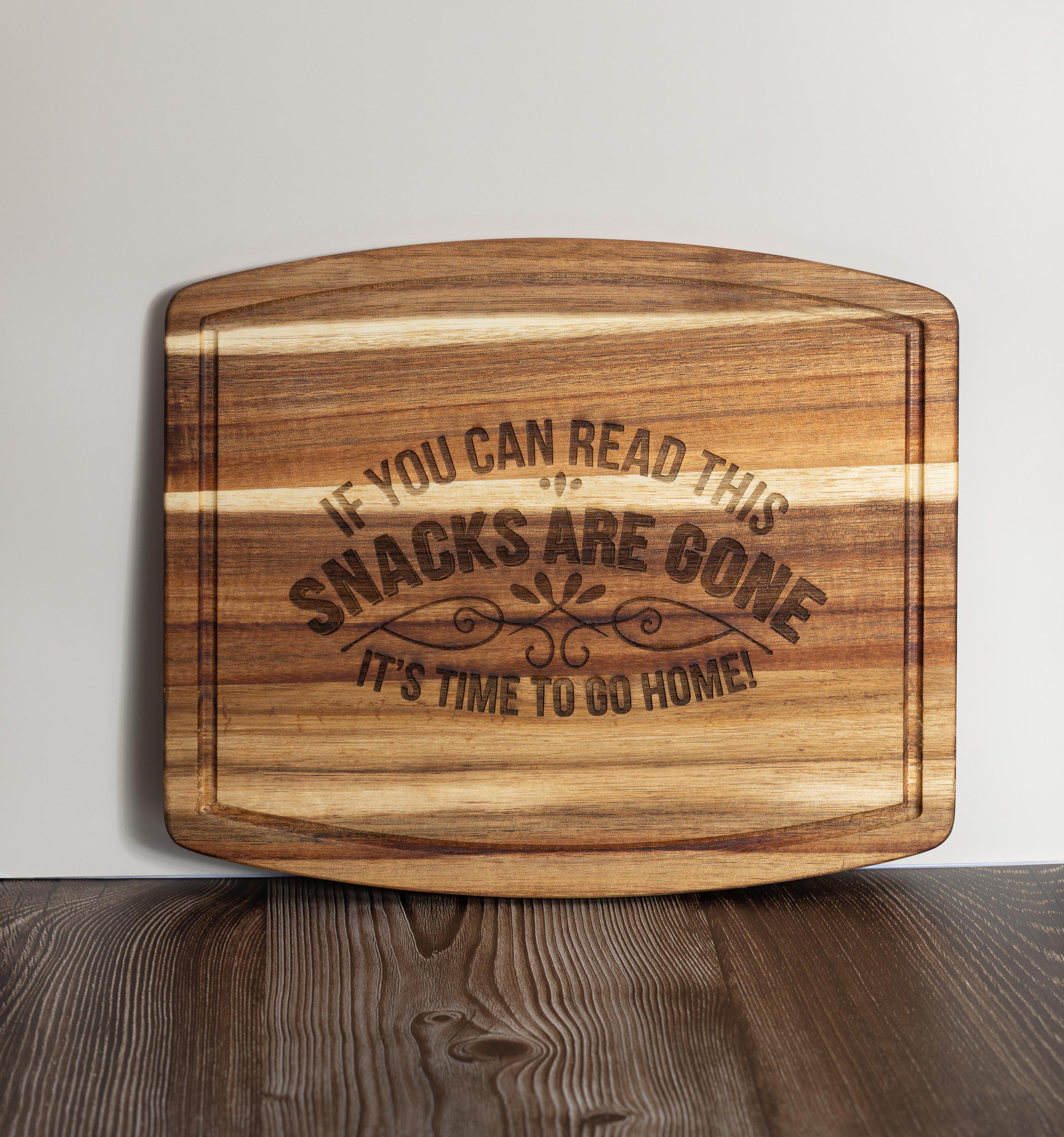 Funny acacia wood charcuterie board: laser engraved cheese & snack server