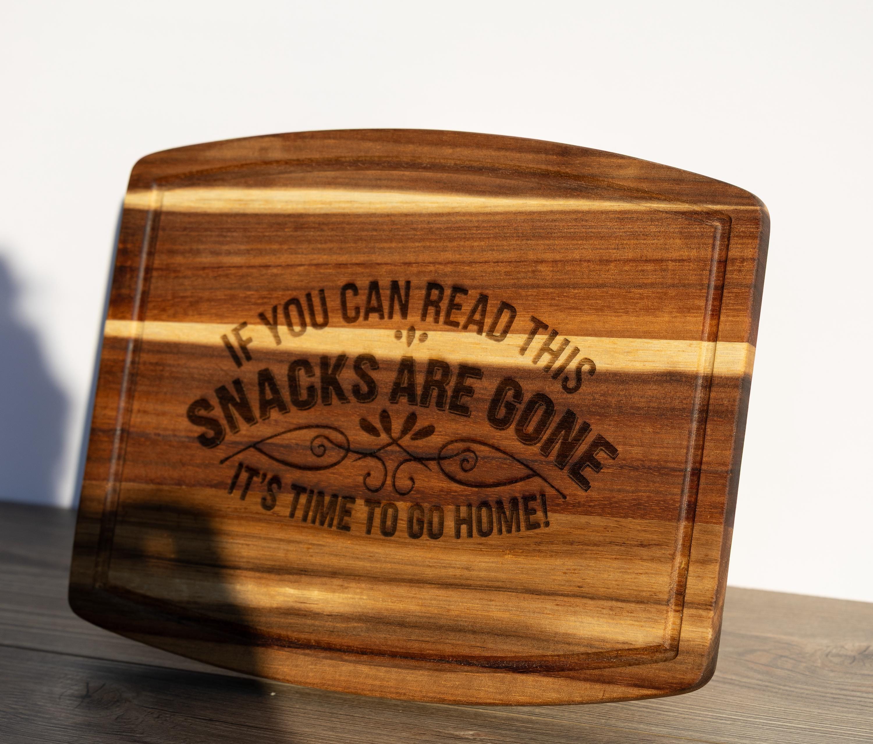 Funny acacia wood charcuterie board: laser engraved cheese & snack server