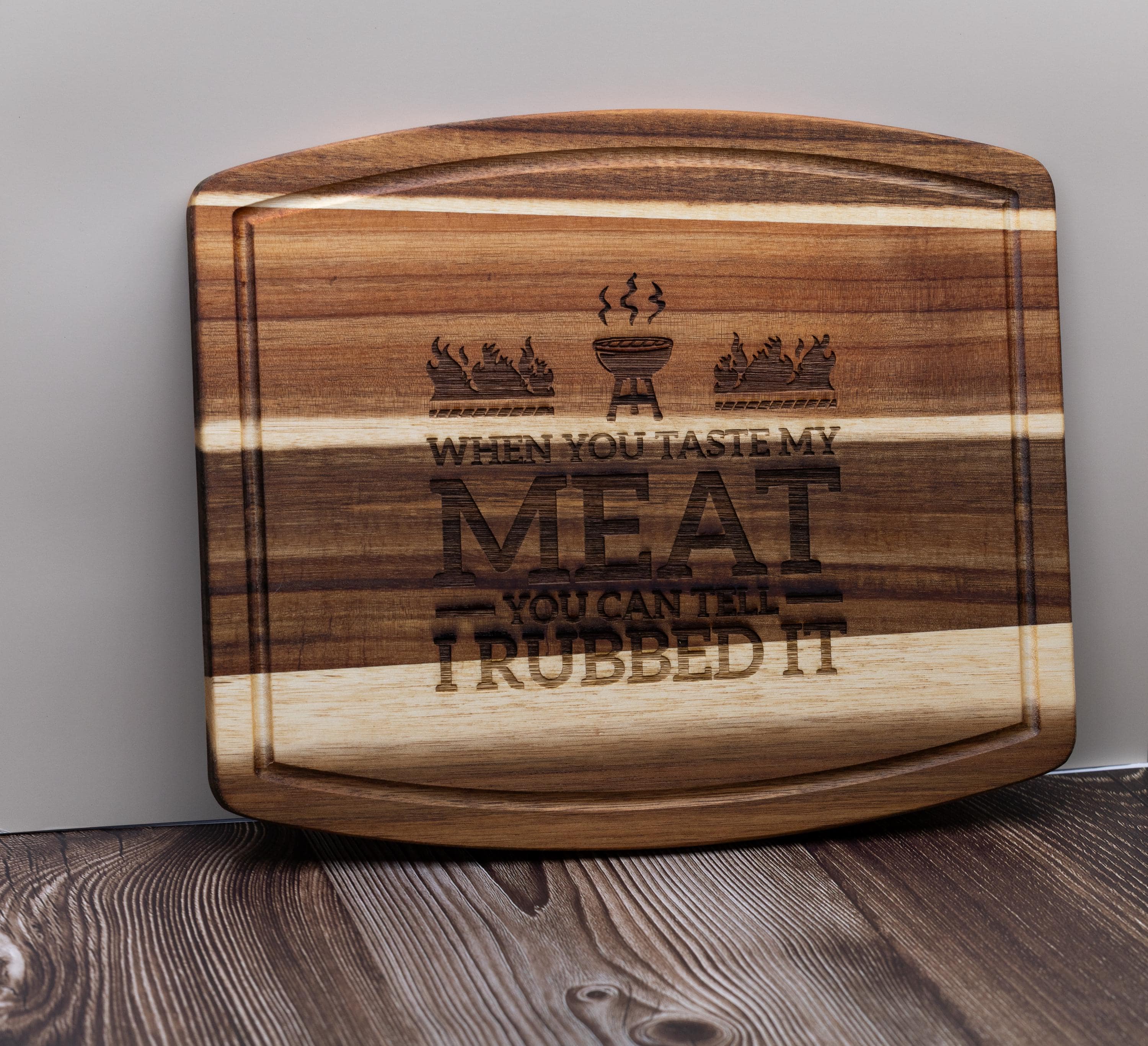 Funny engraved acacia wood cutting board: bbq grill gift (10x12)
