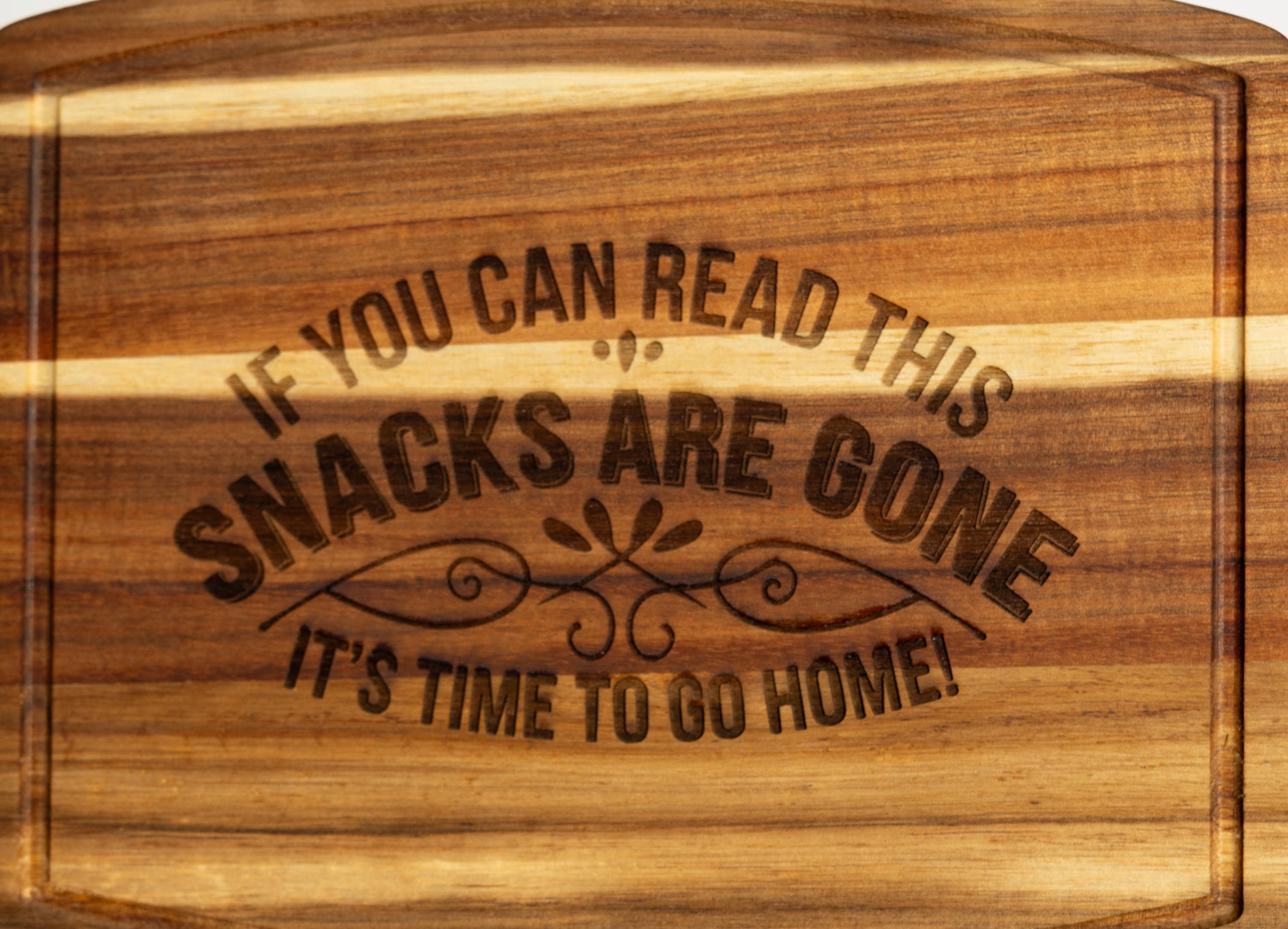 Funny acacia wood charcuterie board: laser engraved cheese & snack server