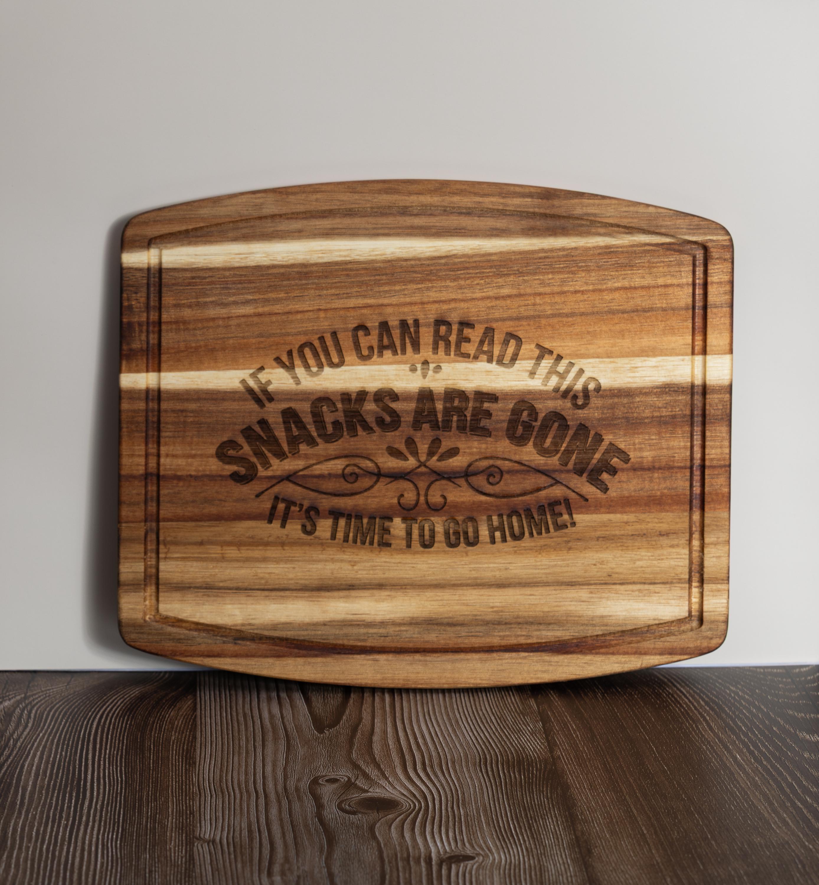 Funny acacia wood charcuterie board: laser engraved cheese & snack server
