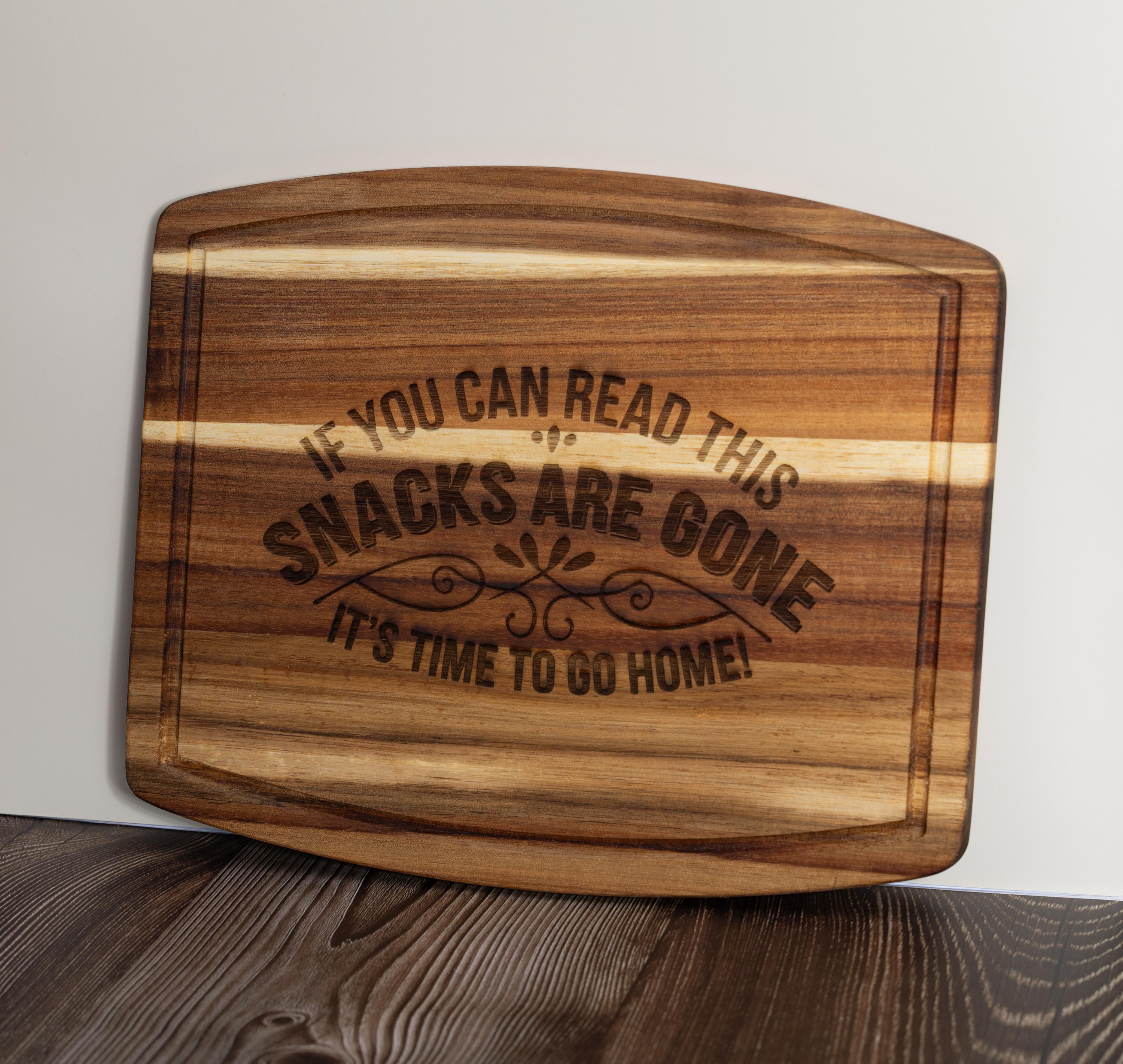 Funny acacia wood charcuterie board: laser engraved cheese & snack server