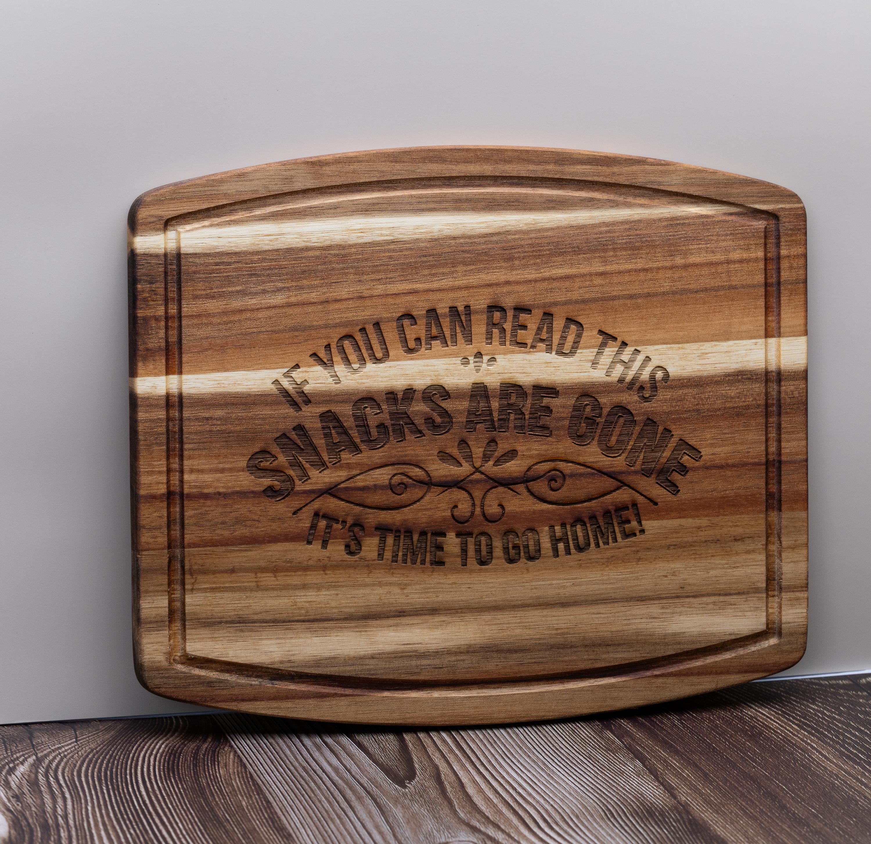 Funny acacia wood charcuterie board: laser engraved cheese & snack server