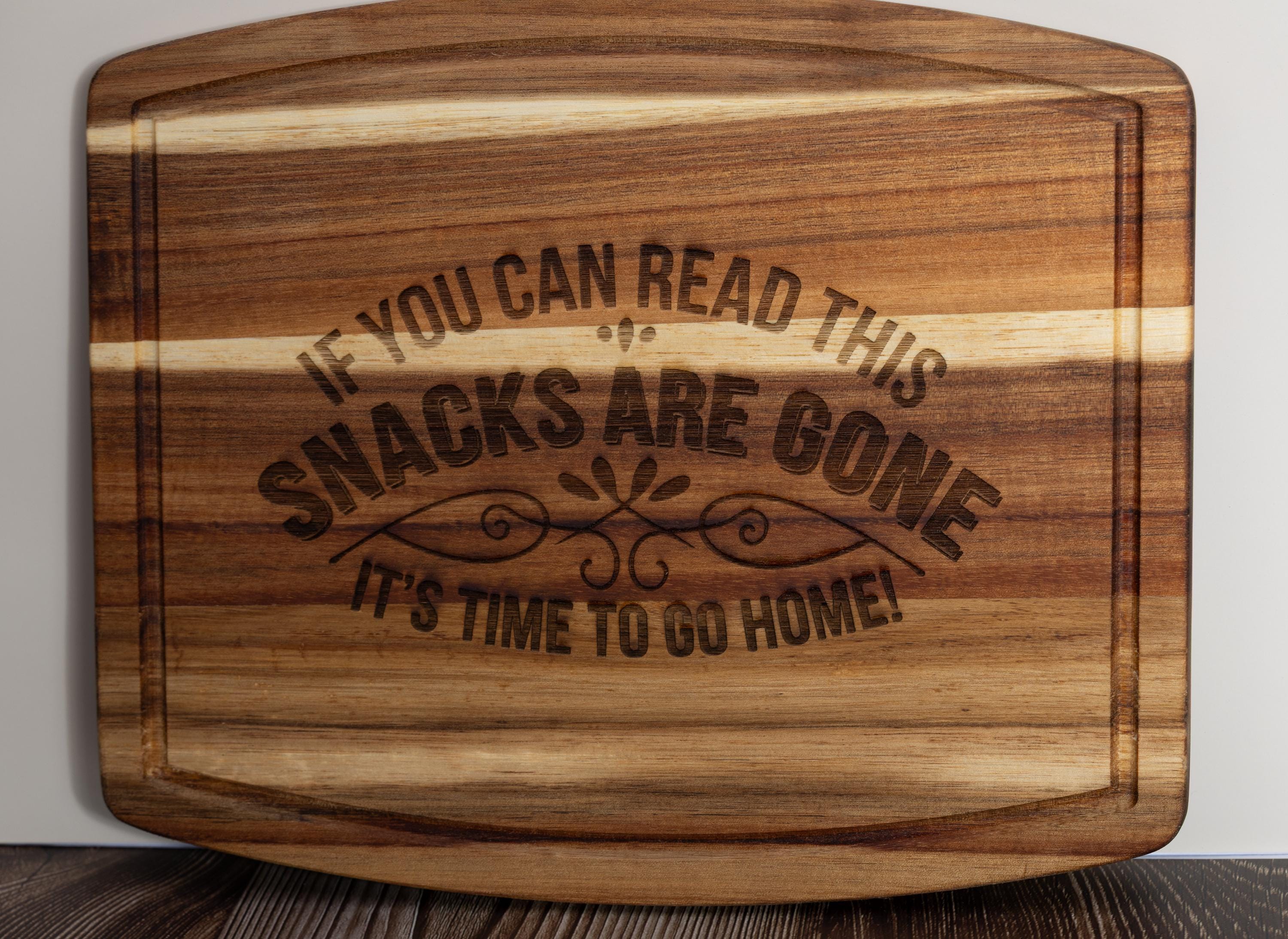 Funny acacia wood charcuterie board: laser engraved cheese & snack server