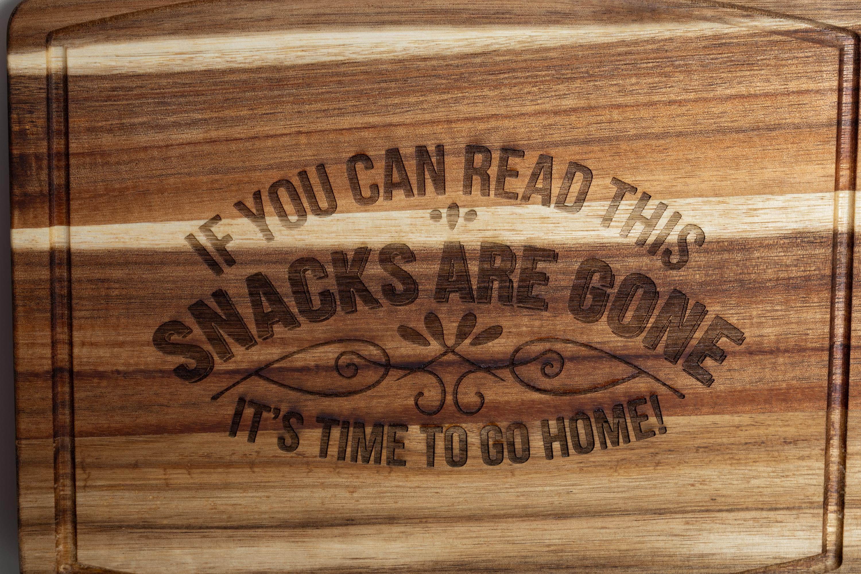 Funny acacia wood charcuterie board: laser engraved cheese & snack server