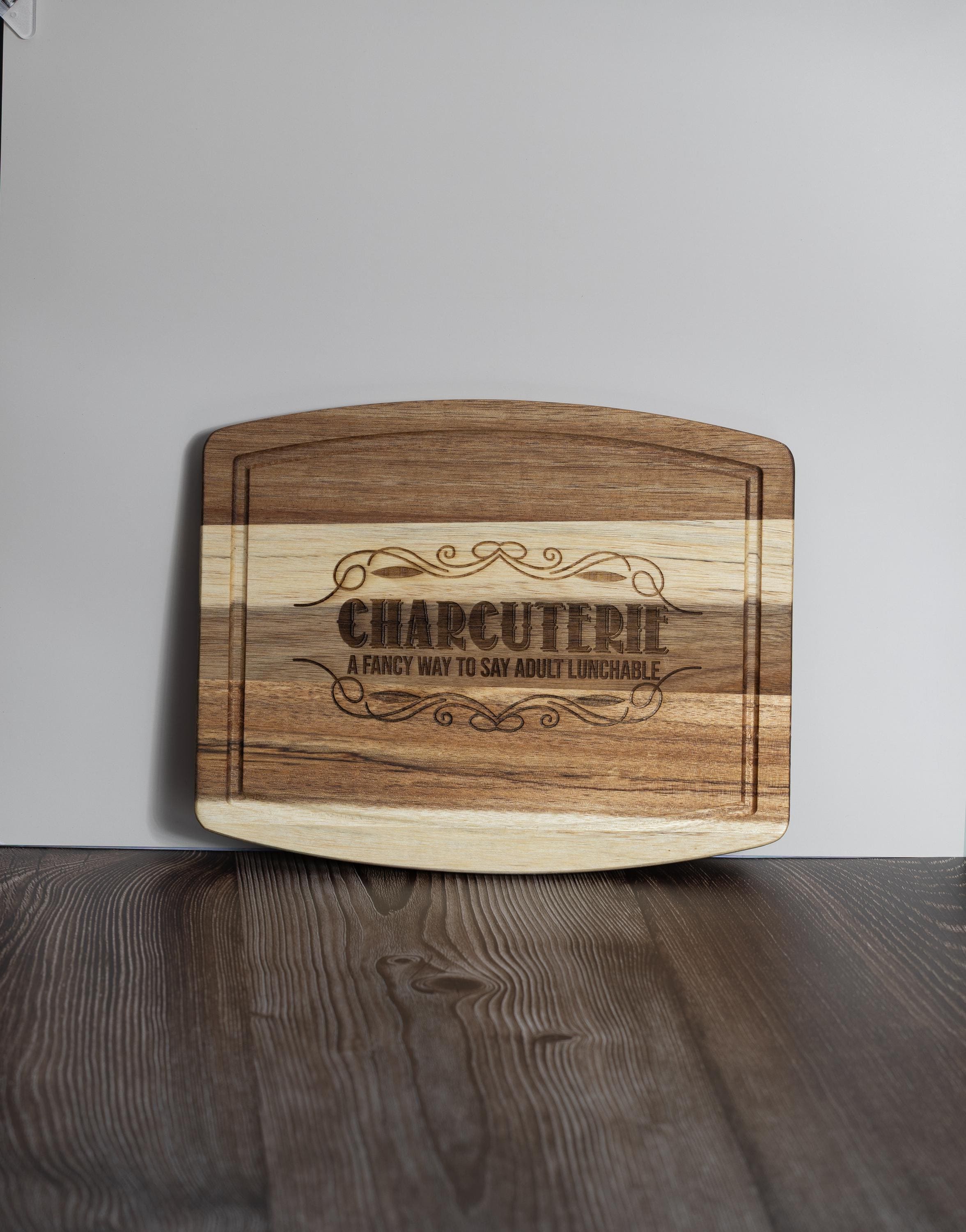 Funny 'adult lunchable' acacia wood charcuterie board - laser engraved