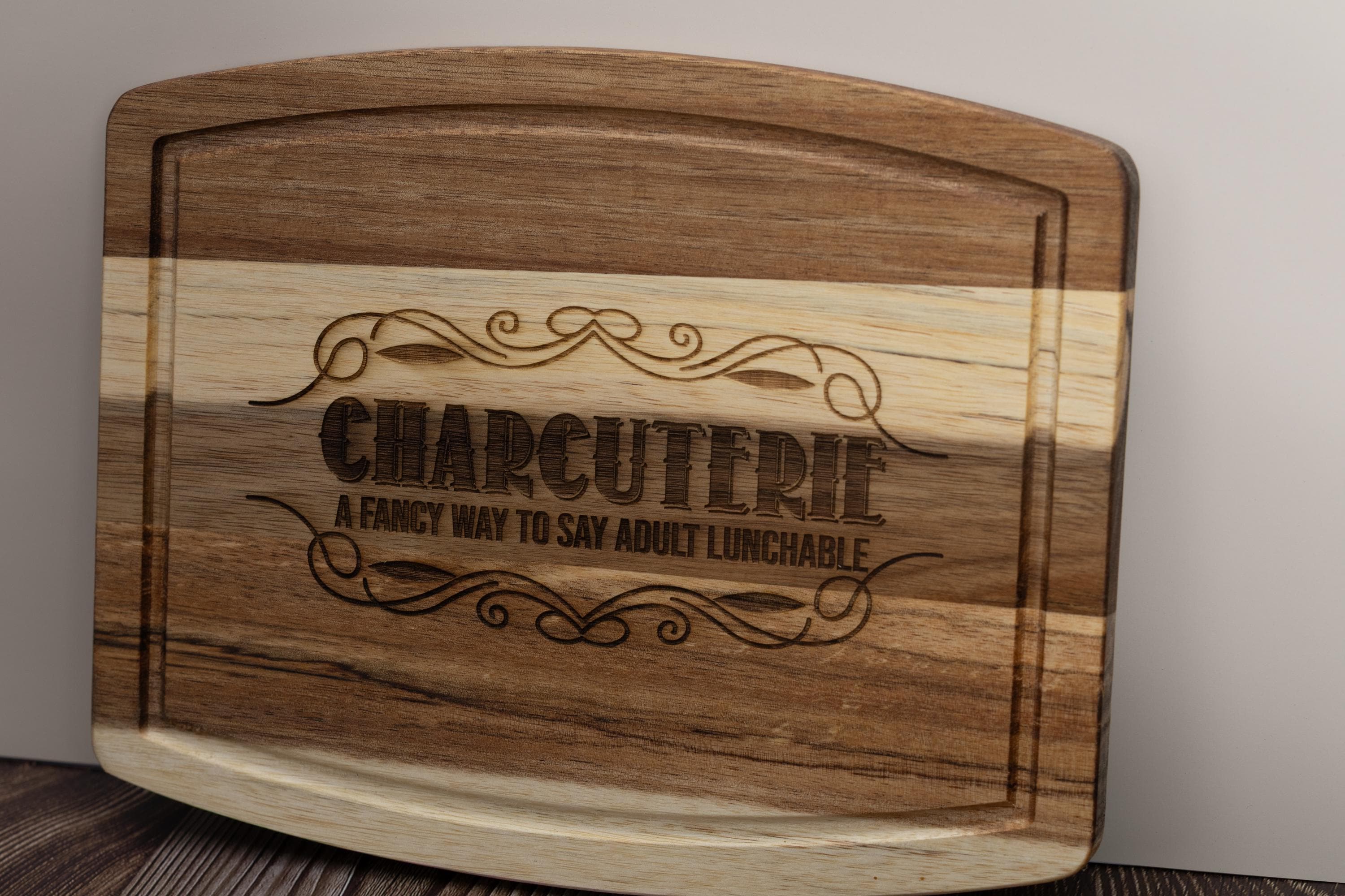 Funny 'adult lunchable' acacia wood charcuterie board - laser engraved