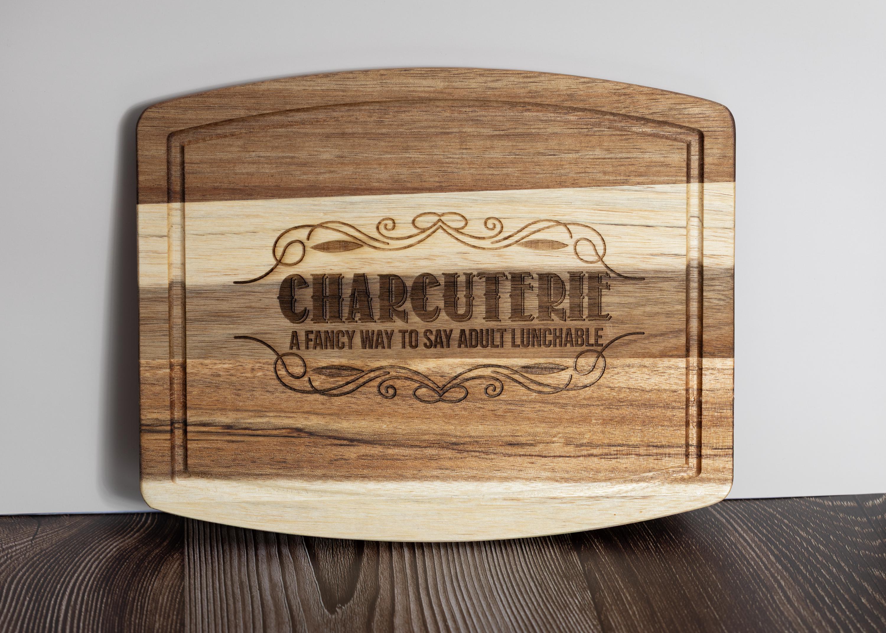 Funny 'adult lunchable' acacia wood charcuterie board - laser engraved