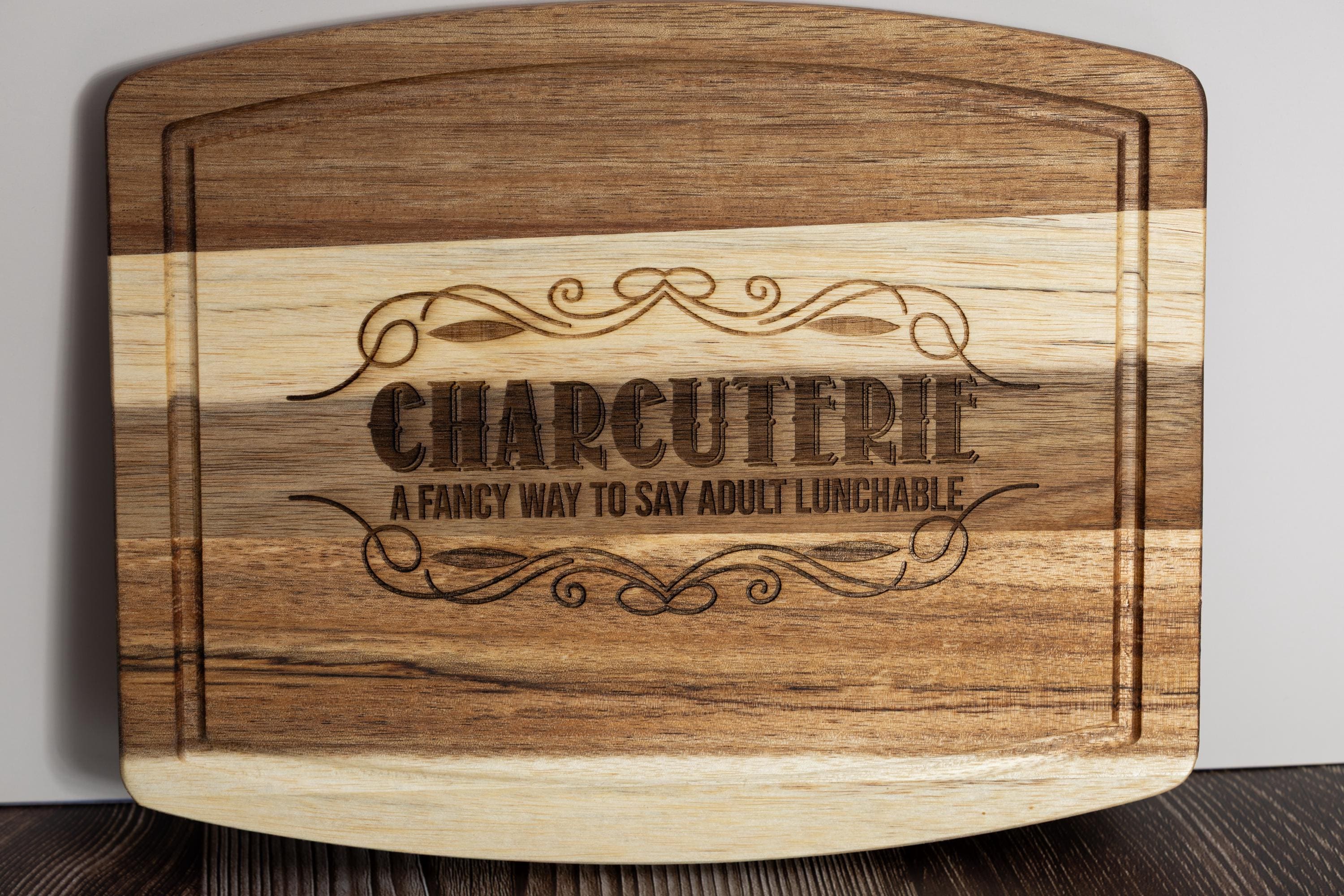 Funny 'adult lunchable' acacia wood charcuterie board - laser engraved