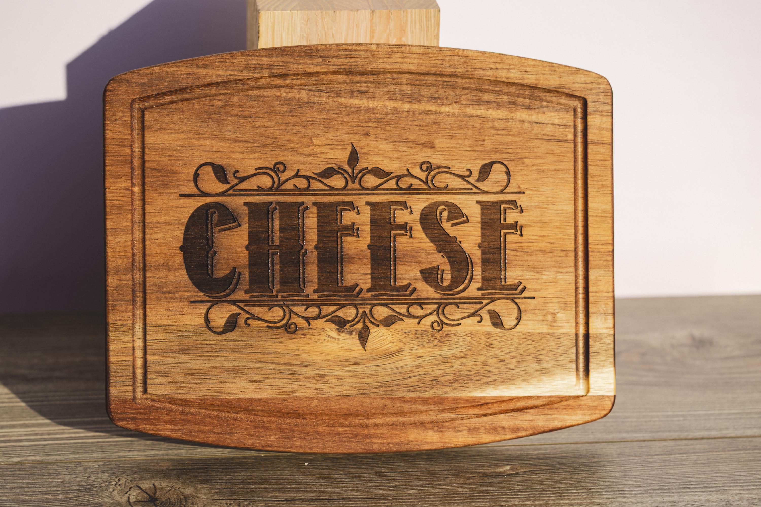 Acacia wood cheese charcuterie board: laser engraved rustic serving tray
