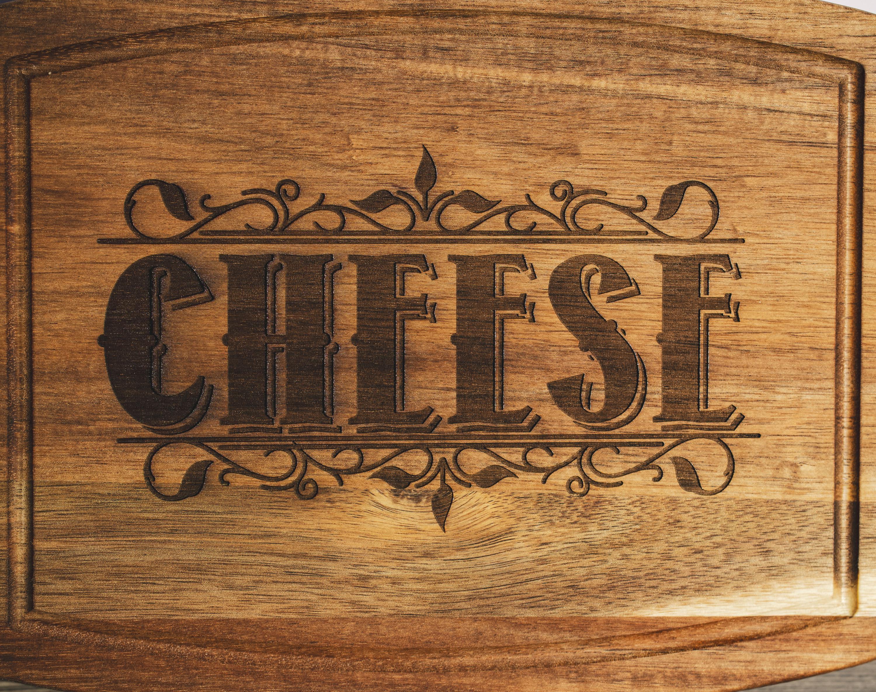Acacia wood cheese charcuterie board: laser engraved rustic serving tray