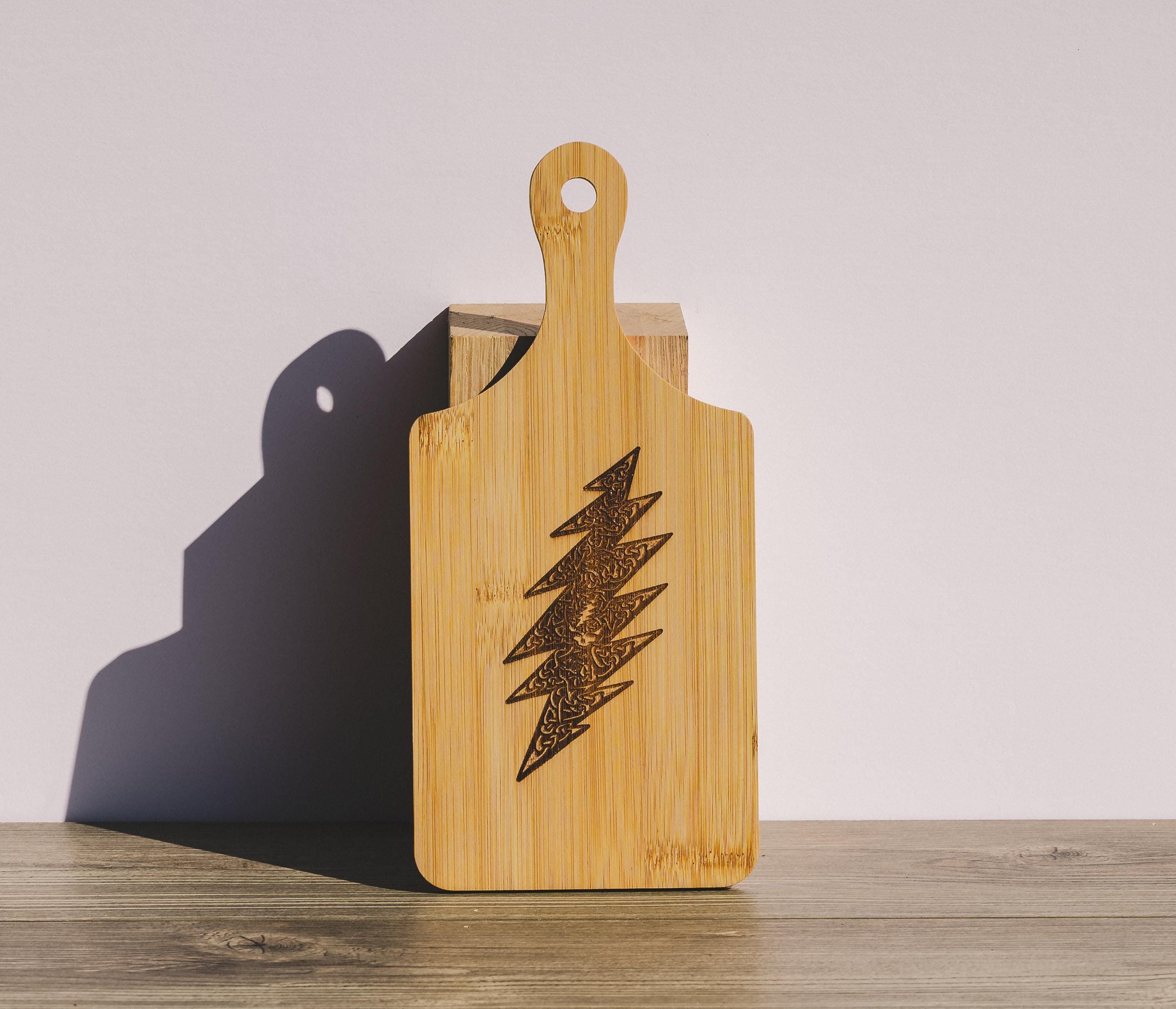 Grateful dead celtic bolt bamboo cutting board | 5"x11" laser engraved wood kitchen board | music lover gift