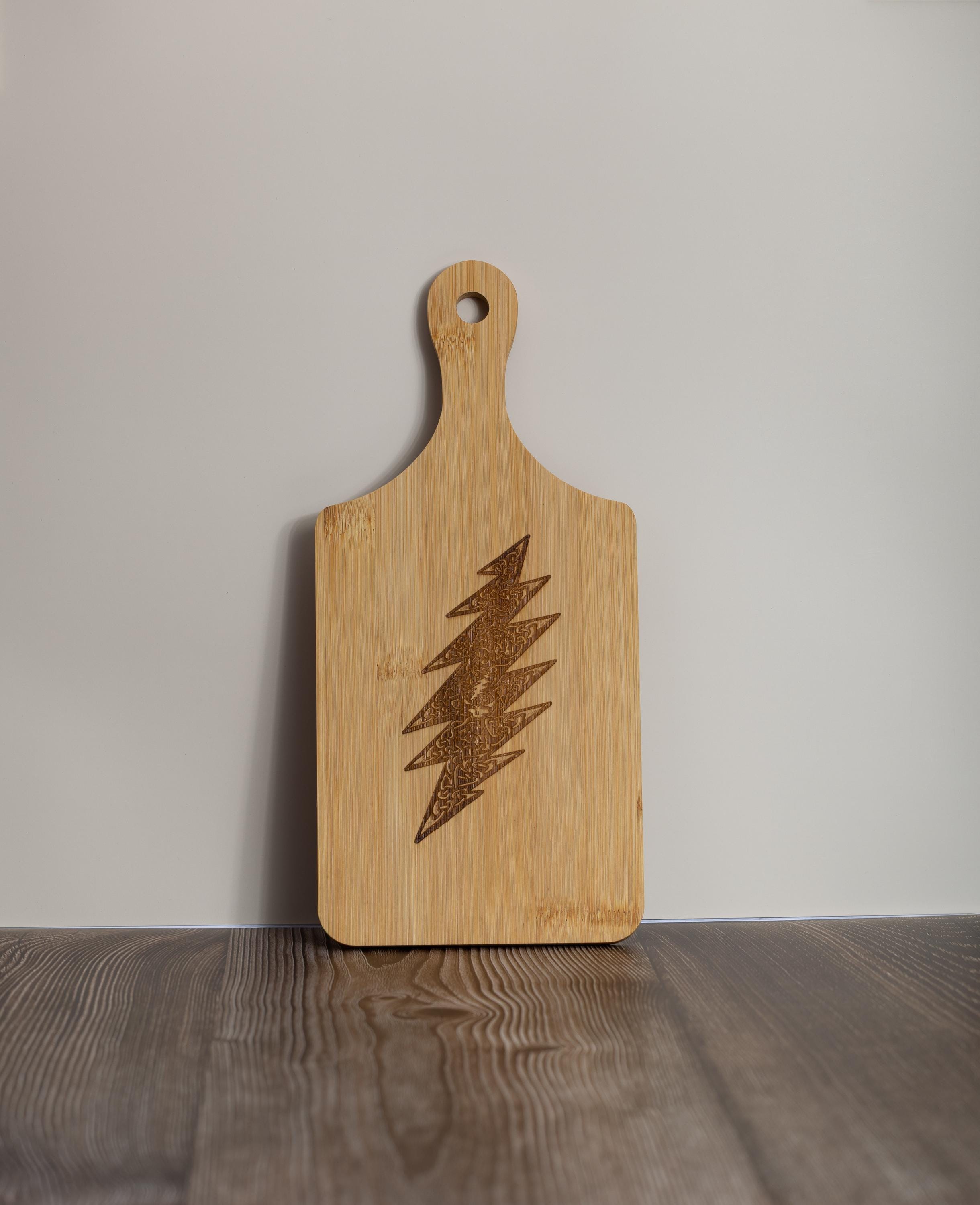 Grateful dead celtic bolt bamboo cutting board | 5"x11" laser engraved wood kitchen board | music lover gift